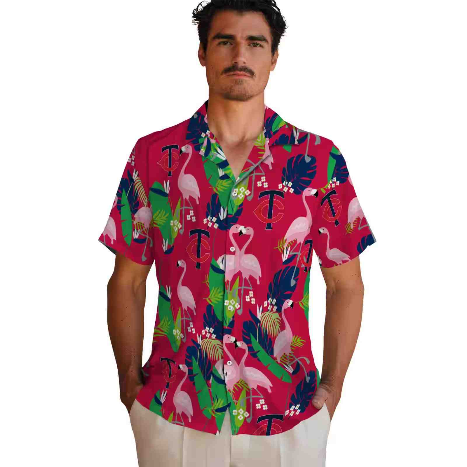 minnesota twins flamingo foliage navy green hawaiian shirt fashion forward