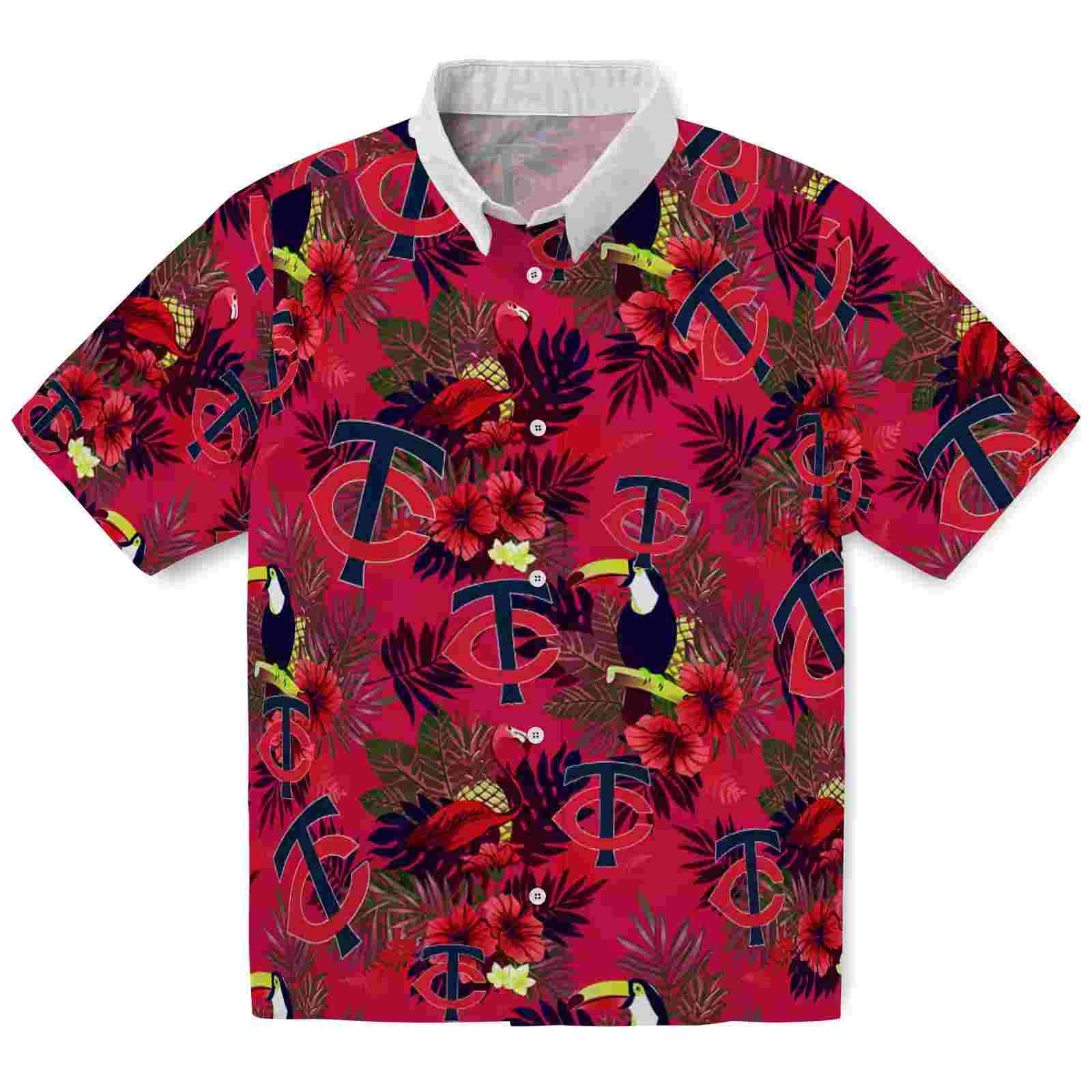 Minnesota Twins Floral Toucan Navy Red Hawaiian Shirt