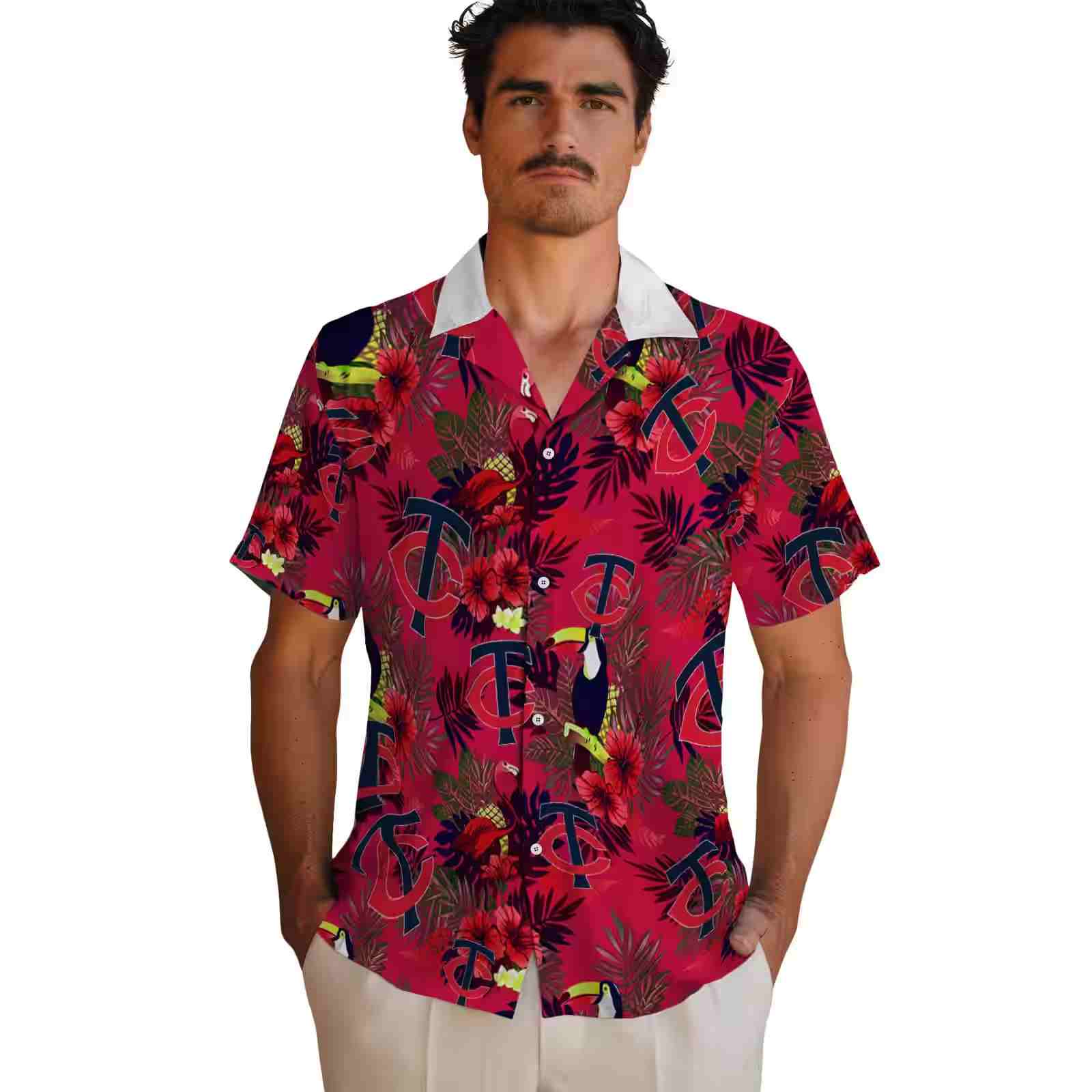 minnesota twins floral toucan navy red hawaiian shirt fashion forward