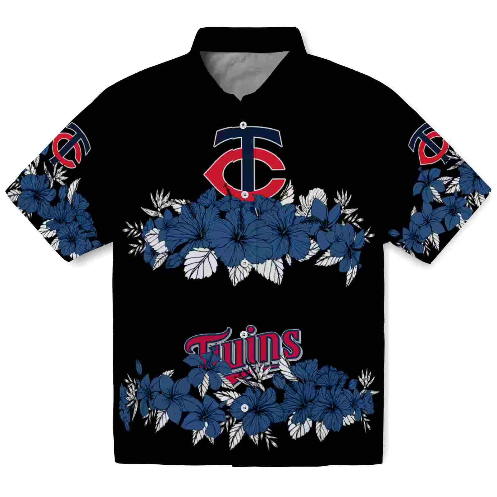 Minnesota Twins Hibiscus Stripe Navy Black Hawaiian Shirt