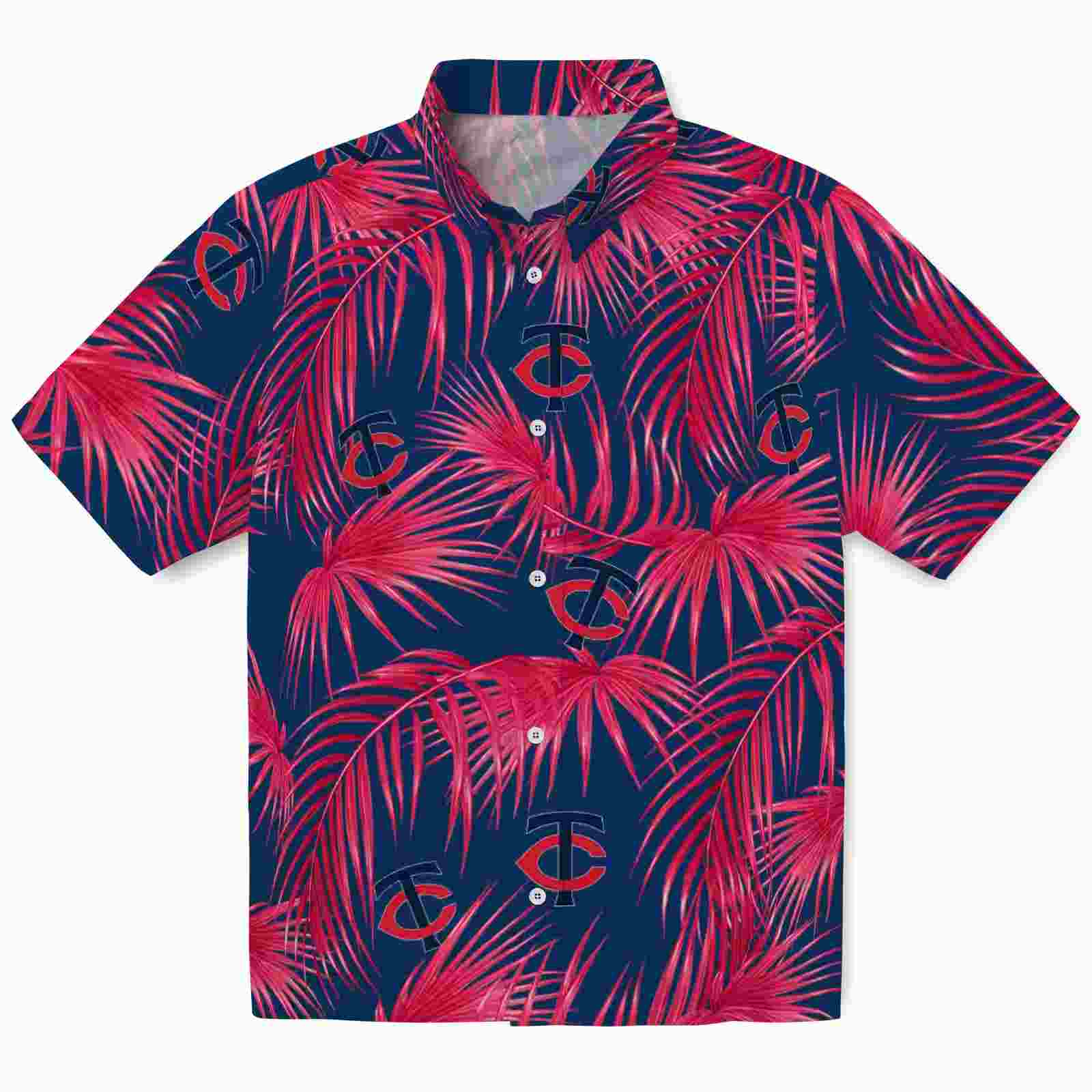 Minnesota Twins Leafy Palms Navy Hawaiian Shirt