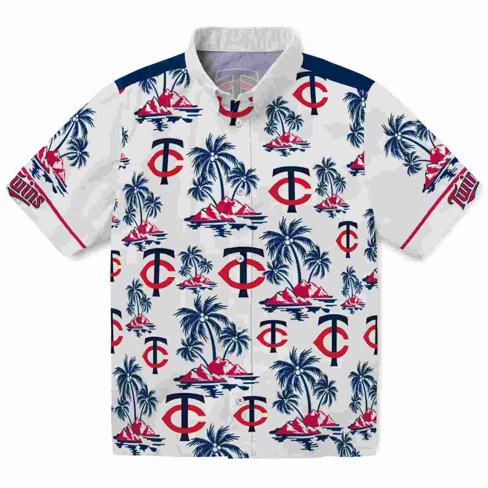 Minnesota Twins Palm Island Print Navy White Hawaiian Shirt