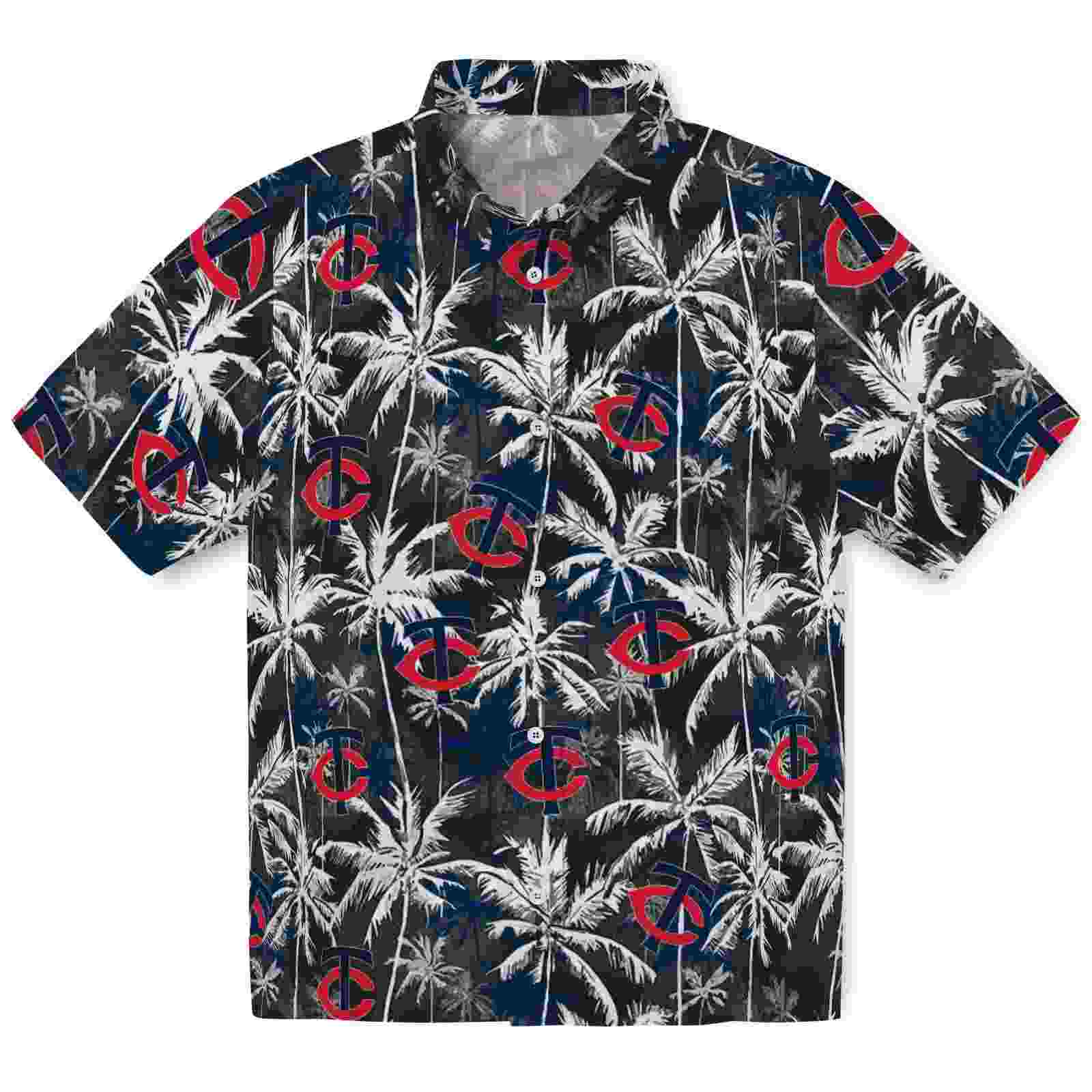 Minnesota Twins Palm Pattern Navy Black Hawaiian Shirt