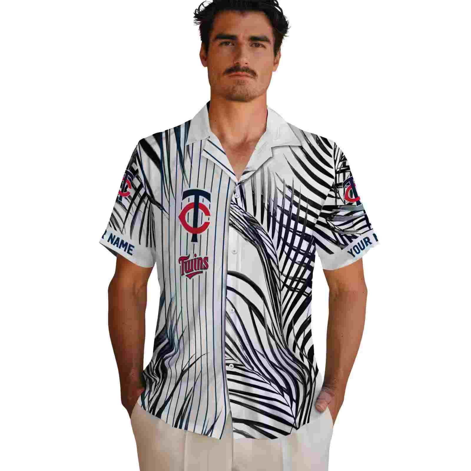 minnesota twins palm stripes navy black white hawaiian shirt fashion forward