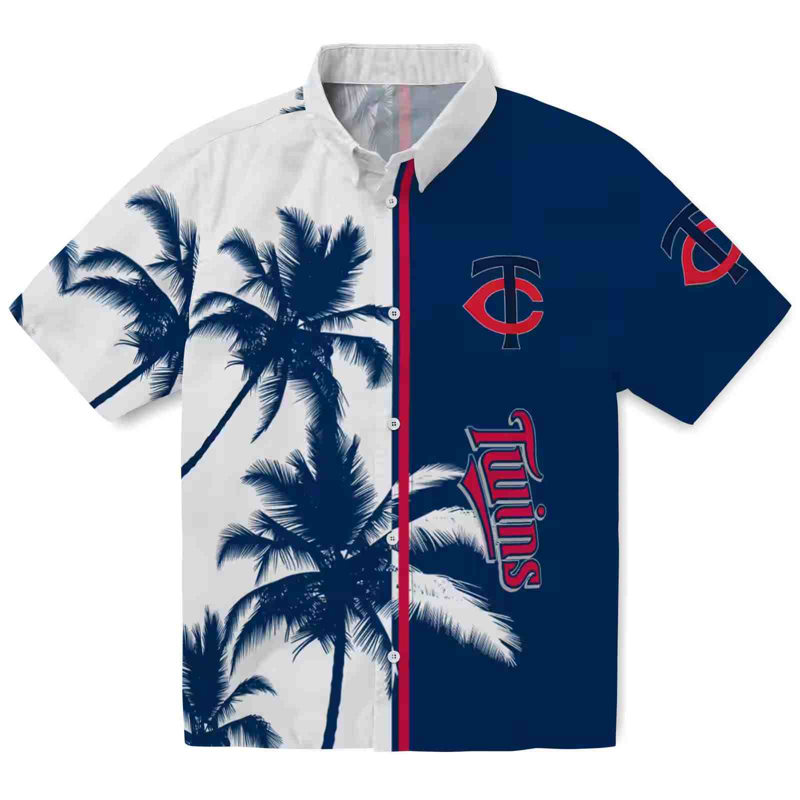 Minnesota Twins Palm Trees Navy White Hawaiian Shirt