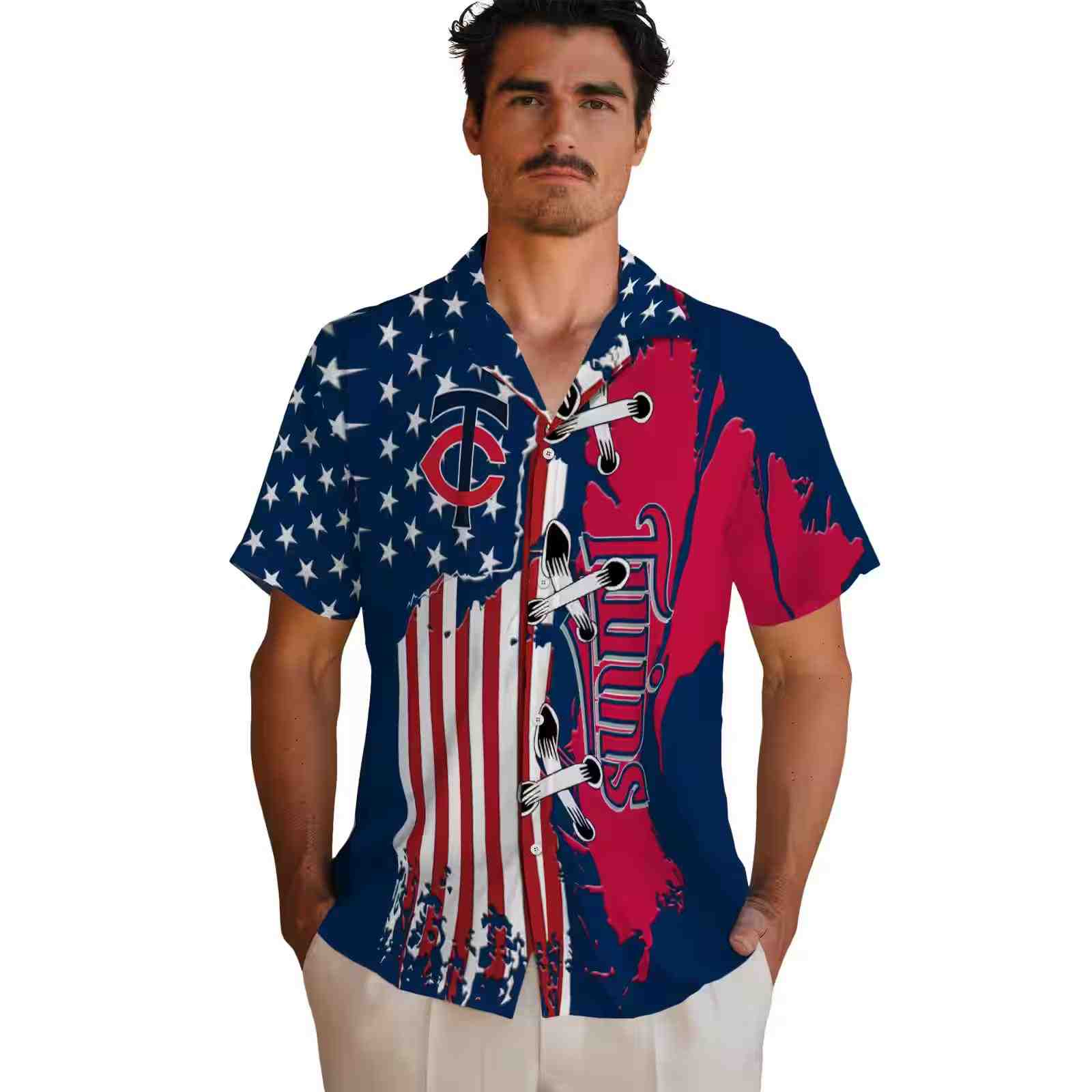 minnesota twins stitched flag navy hawaiian shirt fashion forward