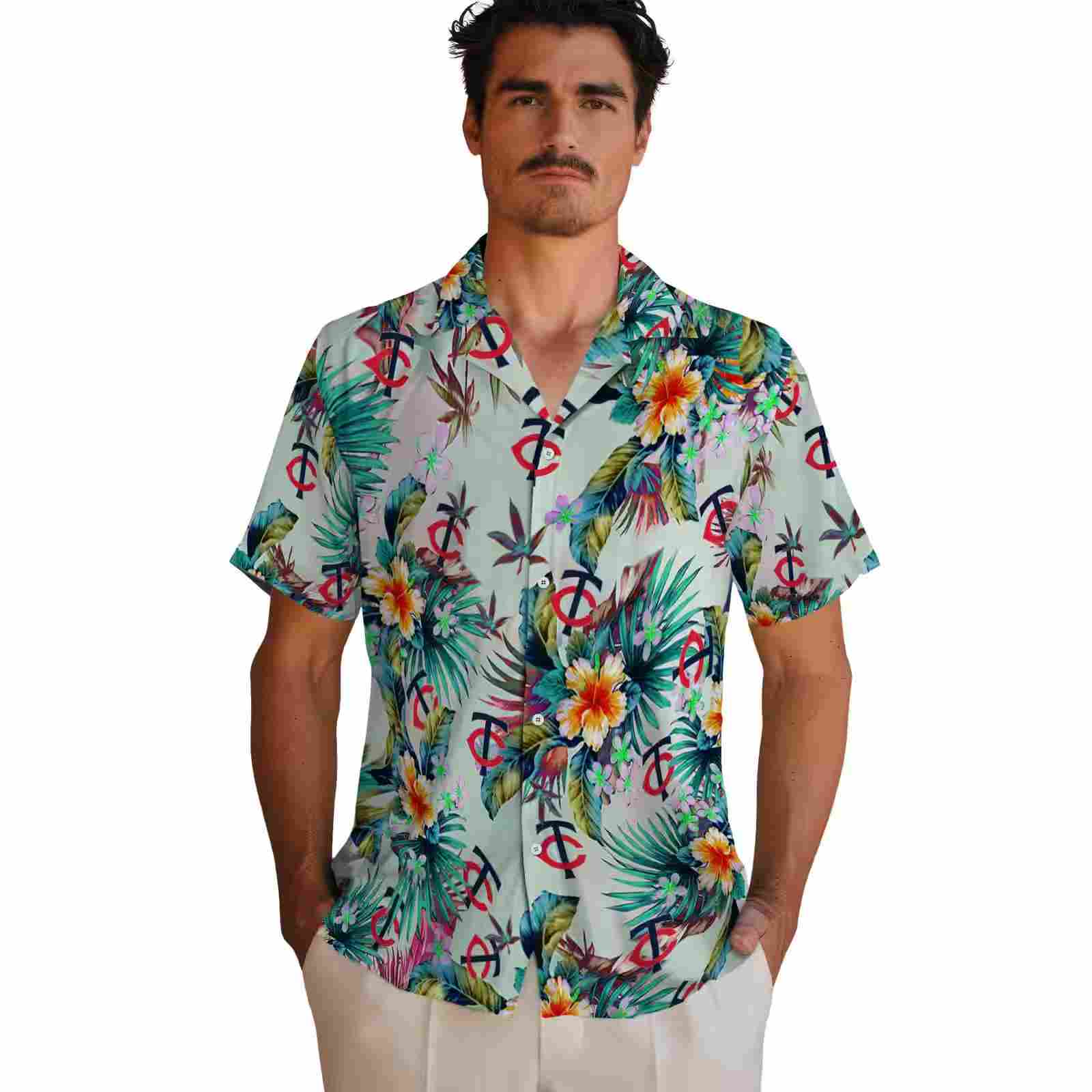 minnesota twins tropical foliage green hawaiian shirt fashion forward