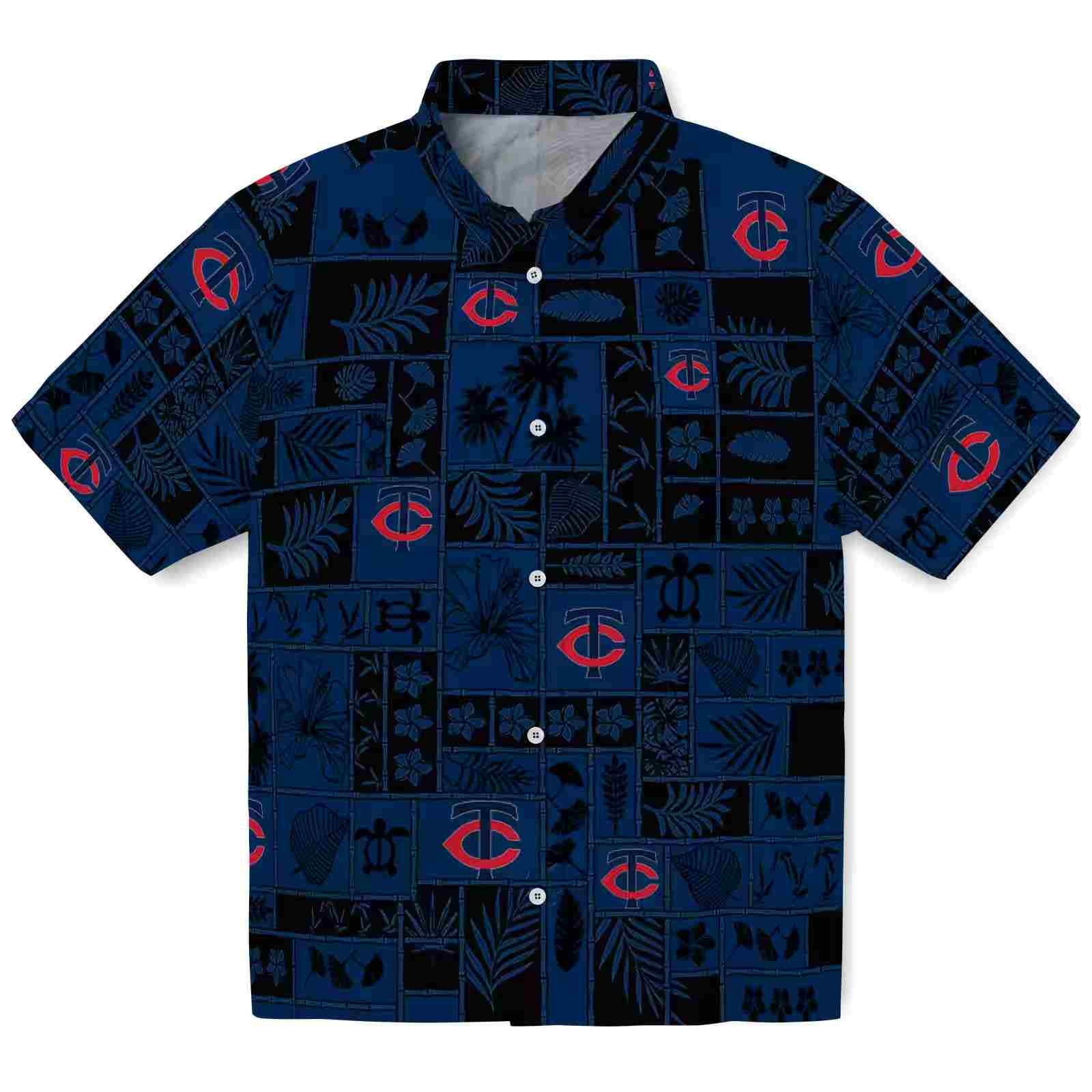 Minnesota Twins Tropical Patchwork Navy Black Hawaiian Shirt