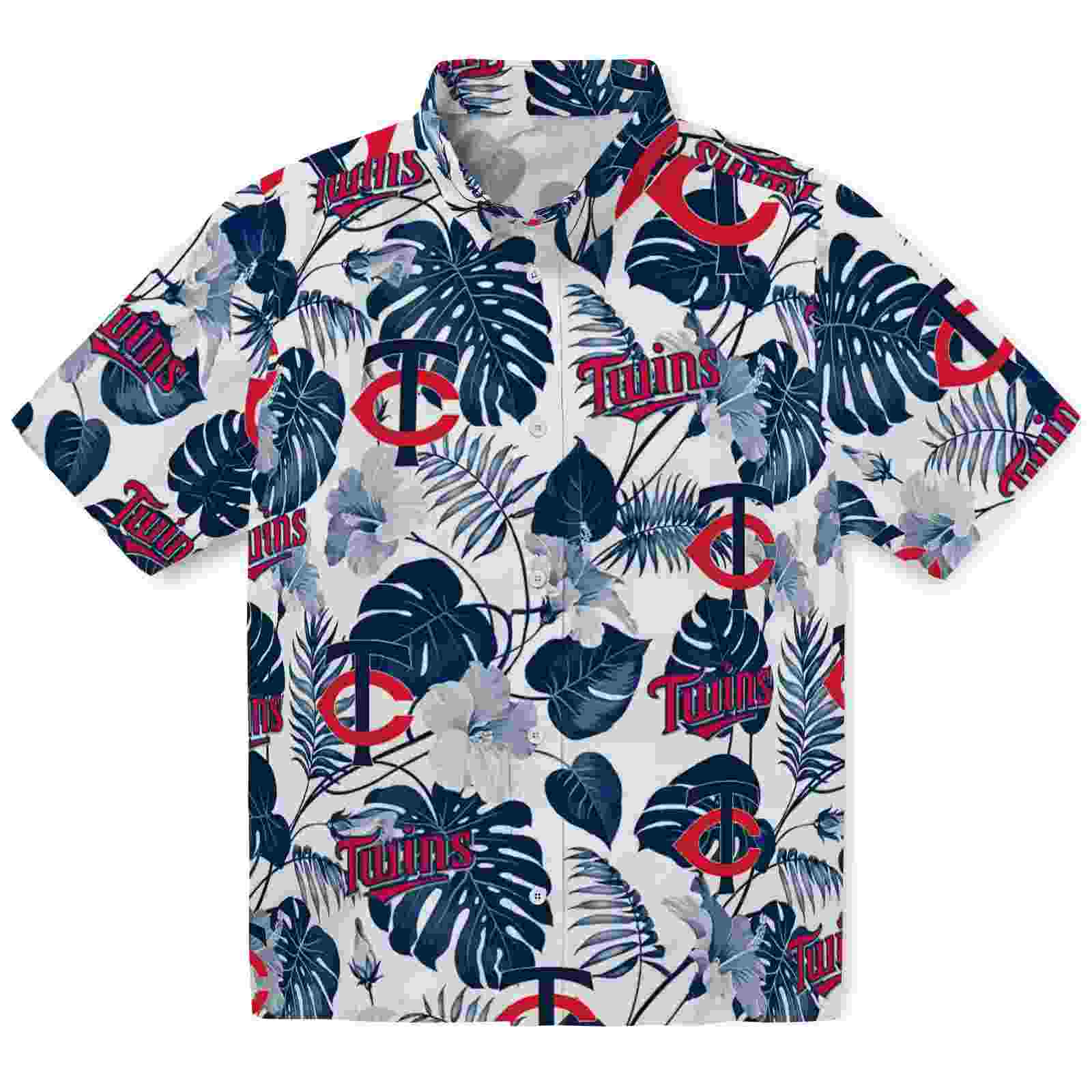 Minnesota Twins Tropical Plants Navy White Hawaiian Shirt