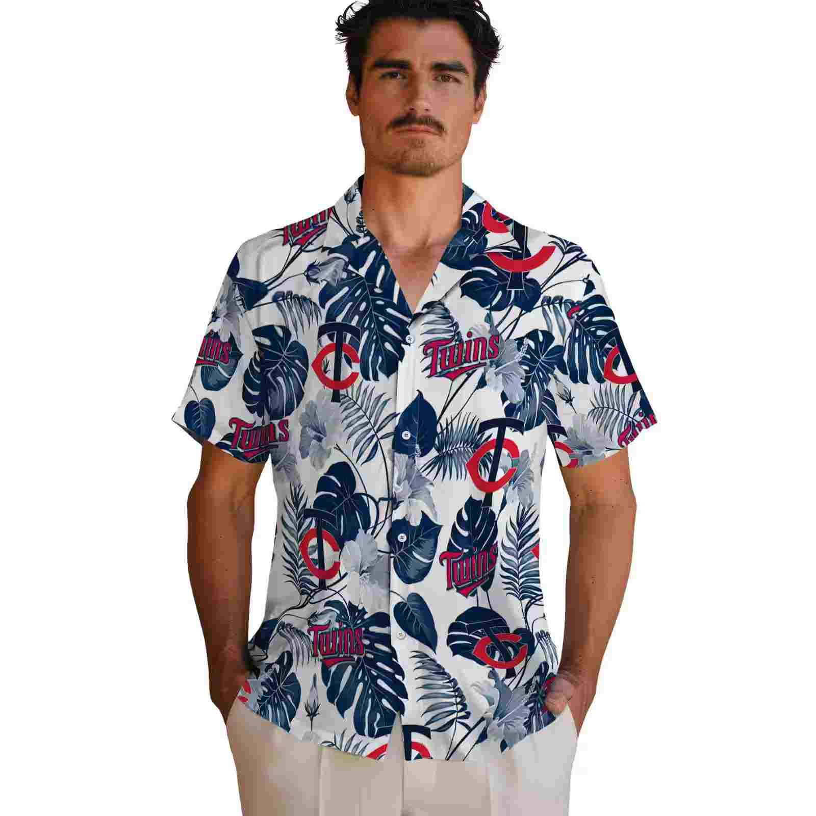 minnesota twins tropical plants navy white hawaiian shirt fashion forward