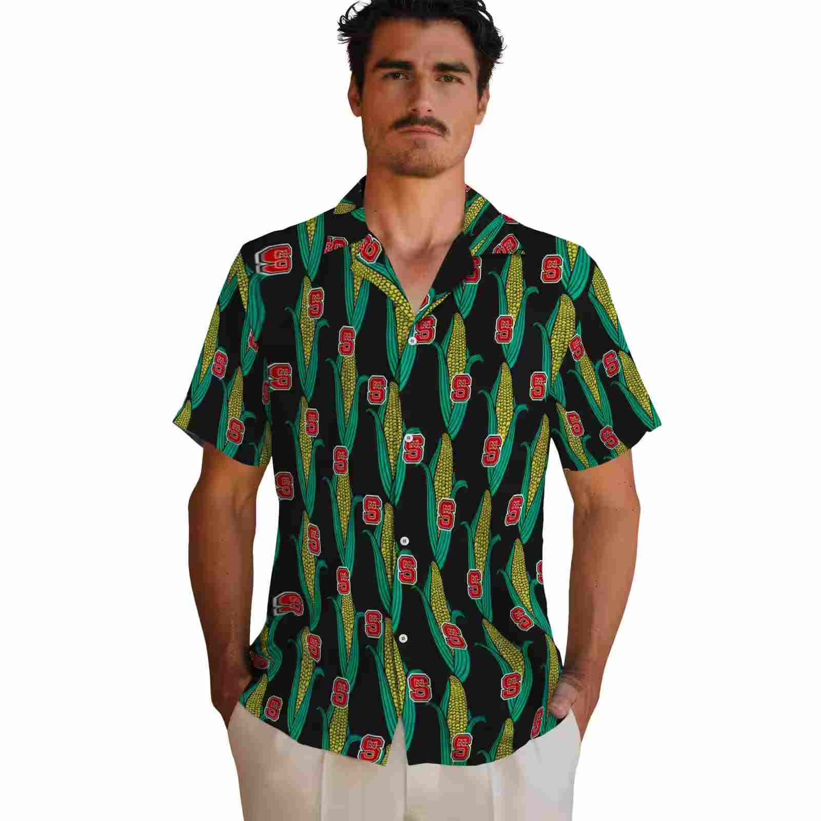 nc state wolfpack corn motifs black green hawaiian shirt fashion forward