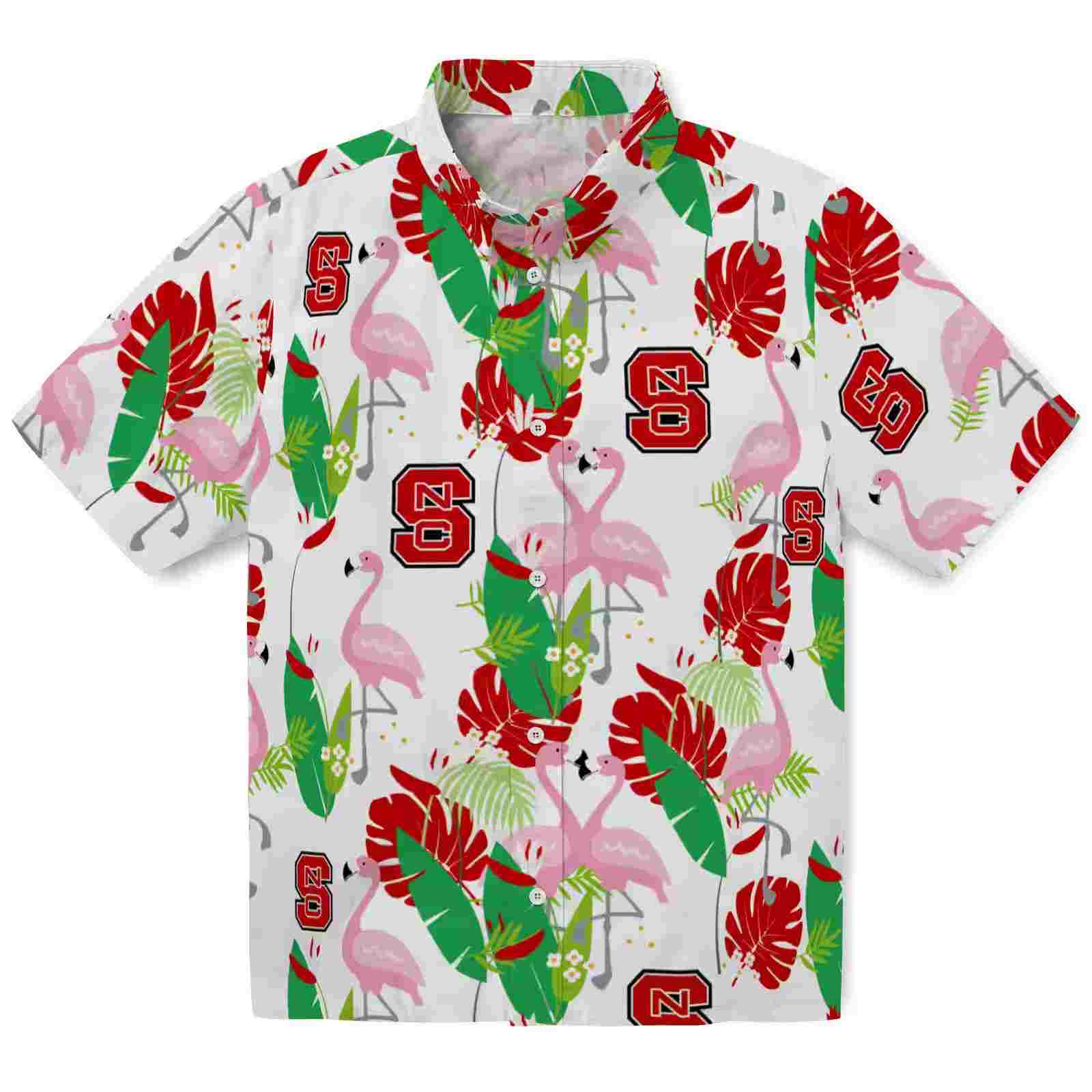 NC State Wolfpack Flamingo Foliage Red Green Hawaiian Shirt