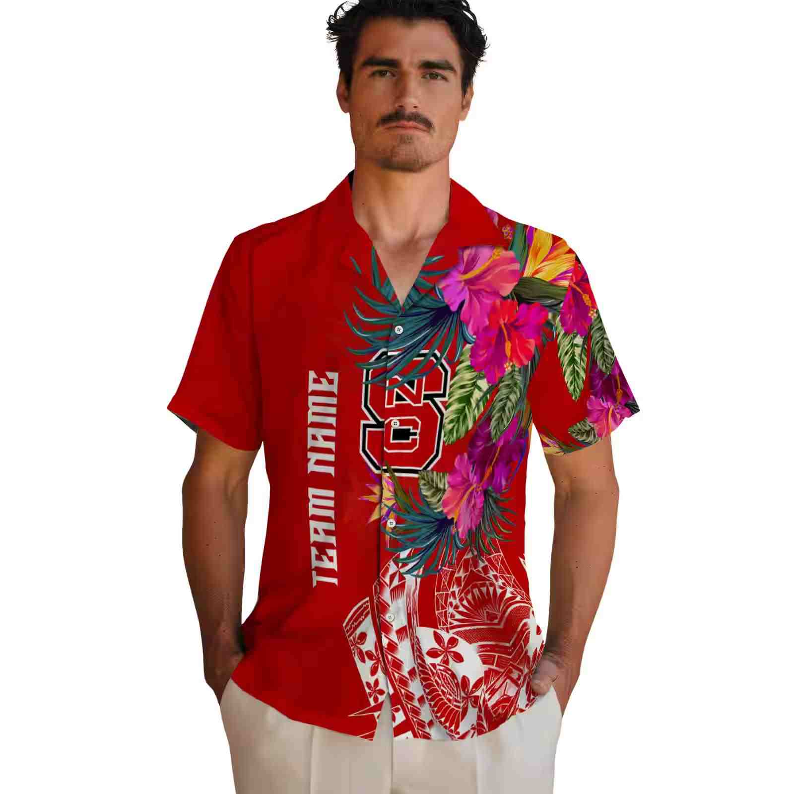 nc state wolfpack floral polynesian red hawaiian shirt fashion forward