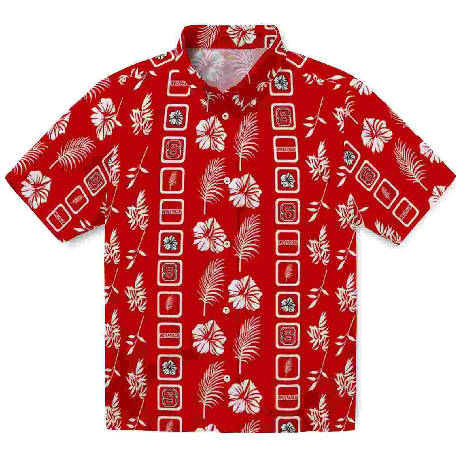 NC State Wolfpack Framed Floral Red Hawaiian Shirt