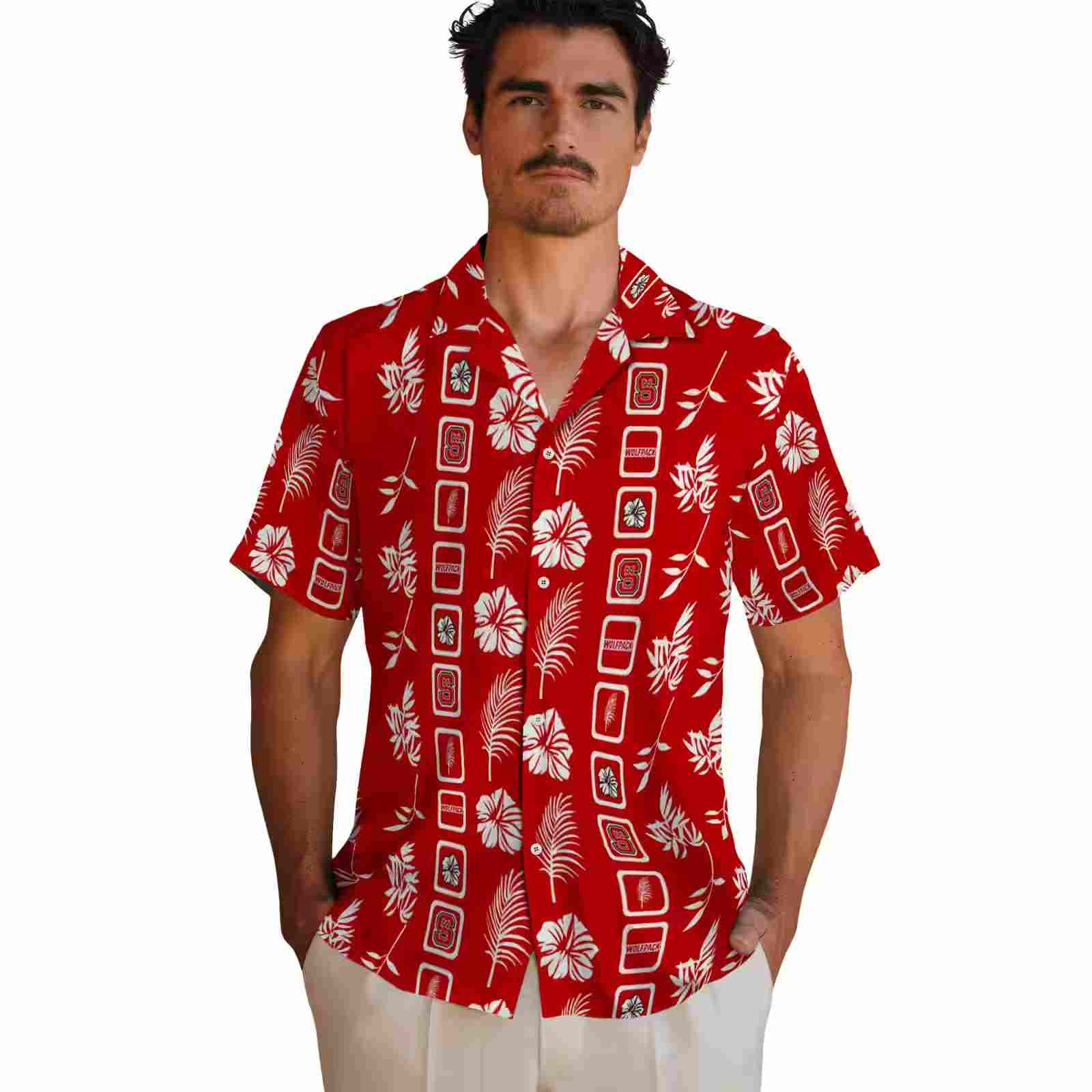 nc state wolfpack framed floral red hawaiian shirt fashion forward