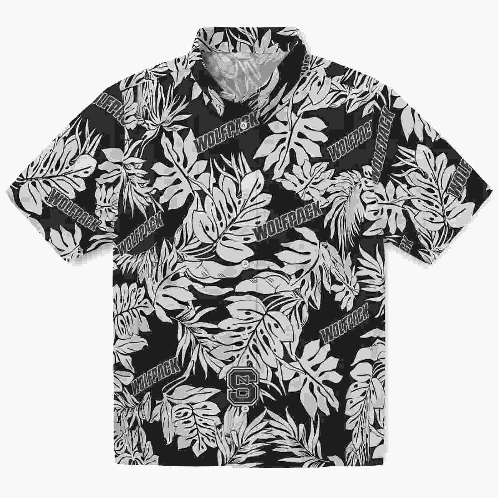 NC State Wolfpack Monstera Leaf Pattern Black Hawaiian Shirt