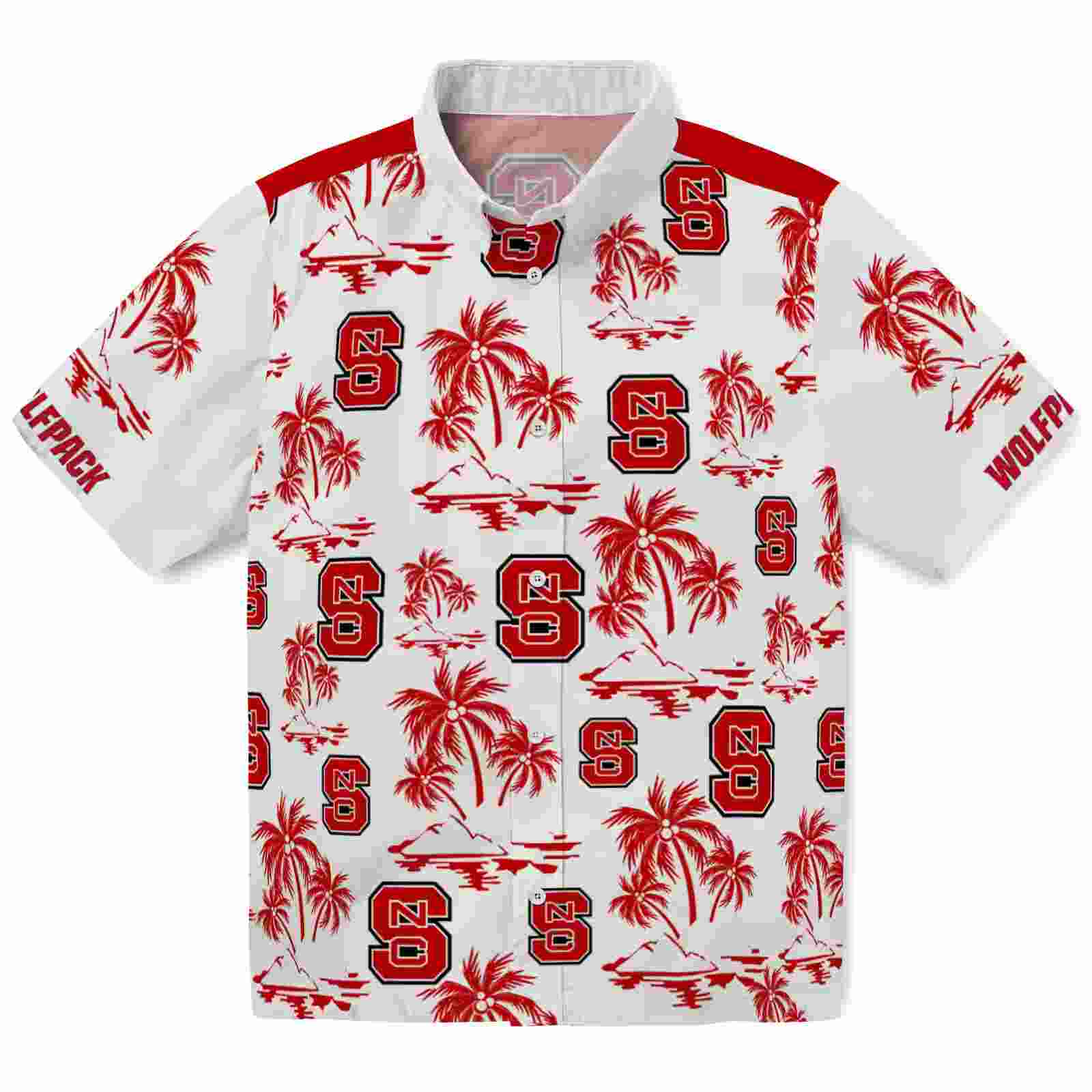 NC State Wolfpack Palm Island Print Red White Hawaiian Shirt