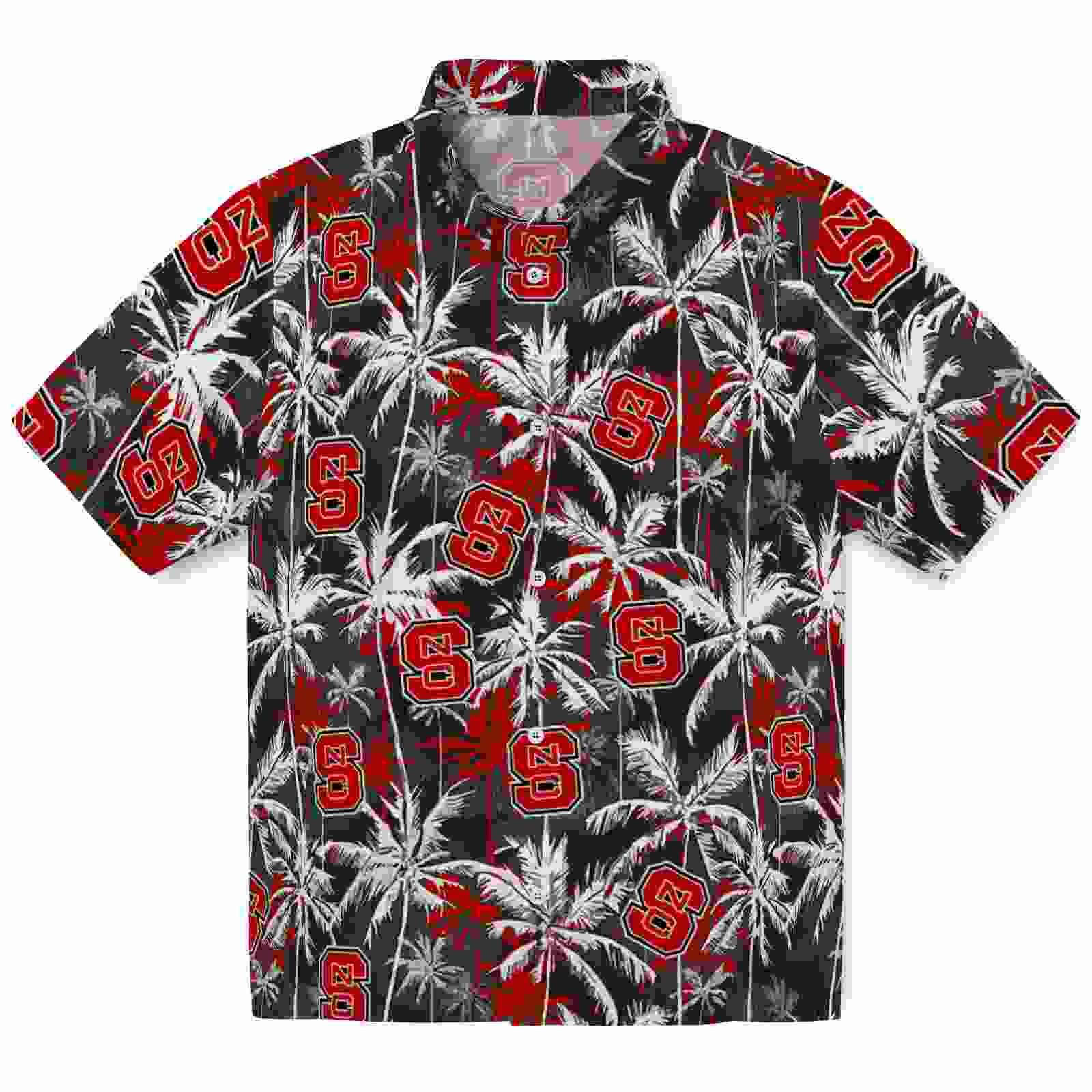 NC State Wolfpack Palm Pattern Red Black Hawaiian Shirt