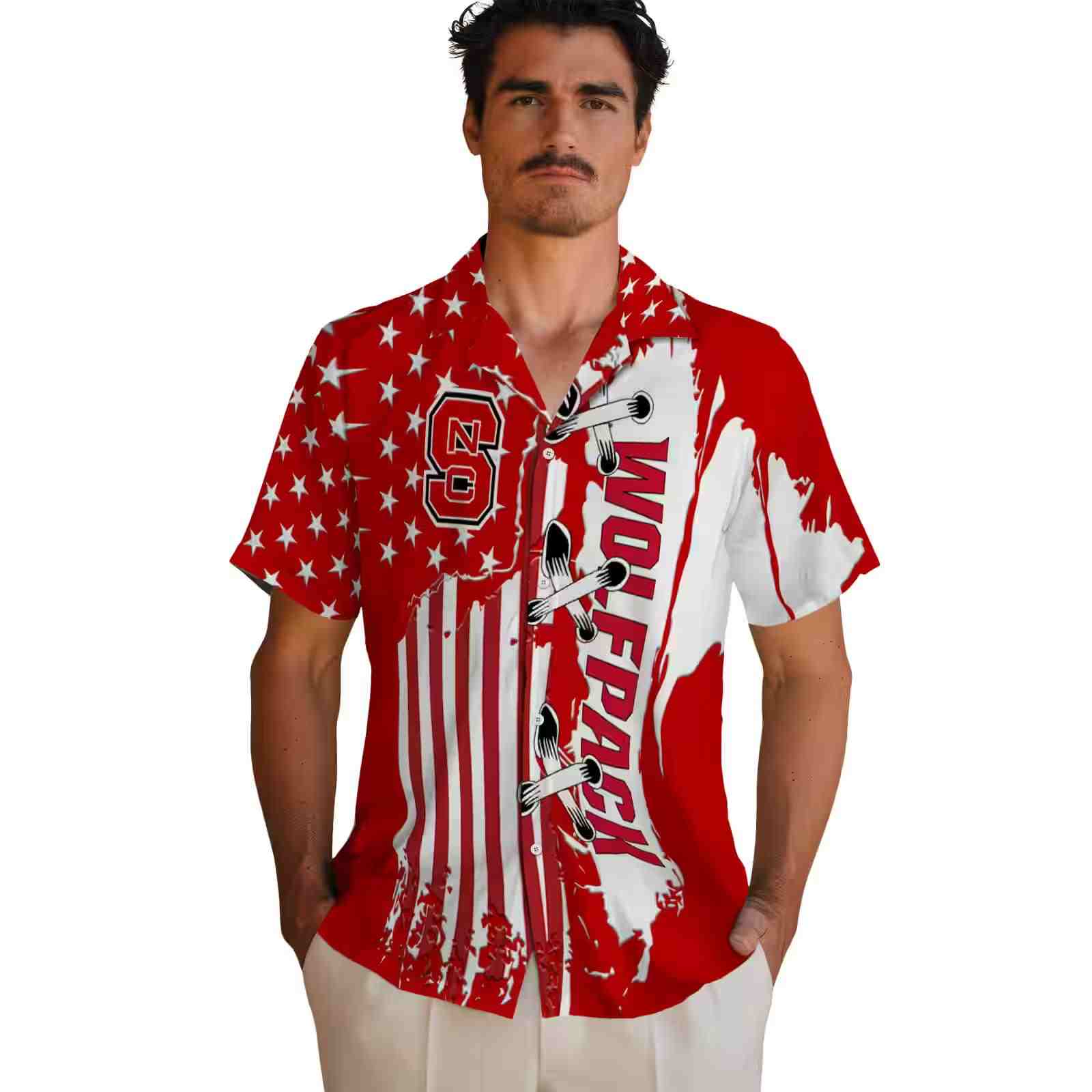 nc state wolfpack stitched flag red hawaiian shirt fashion forward