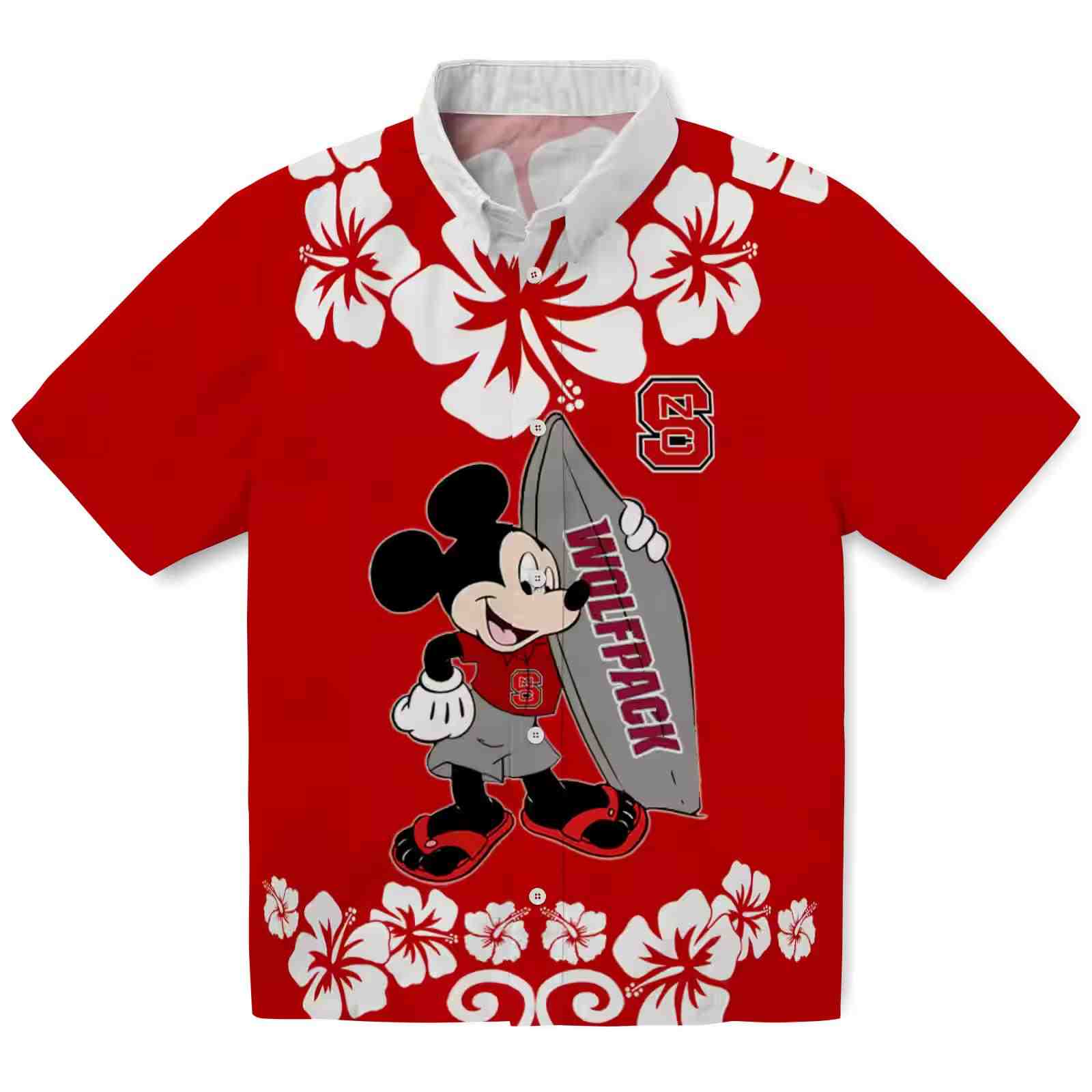 NC State Wolfpack Surfing Mickey Red Hawaiian Shirt