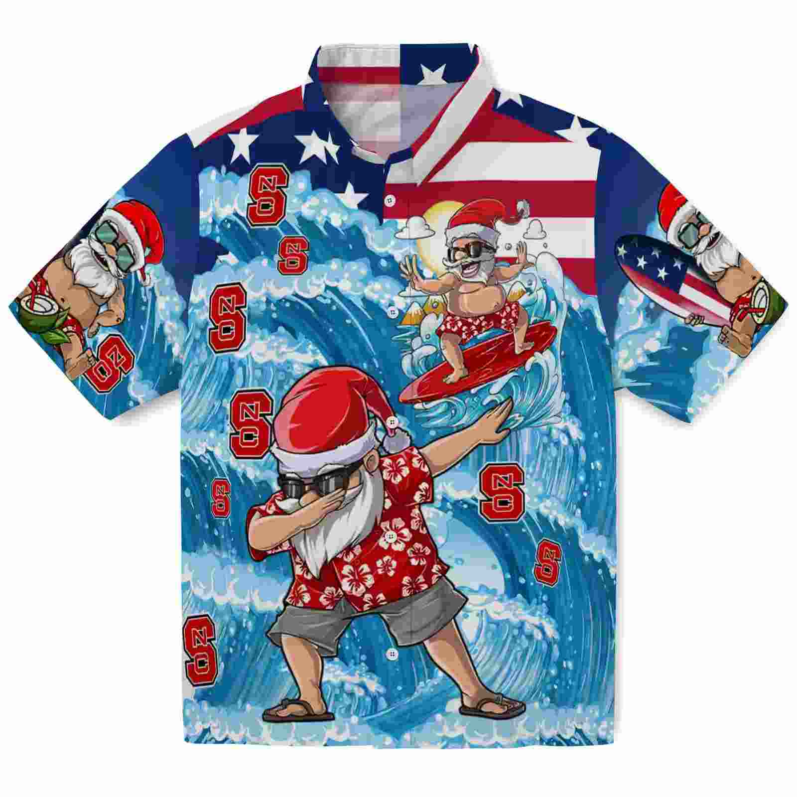 NC State Wolfpack Surfing Santa Blue Hawaiian Shirt