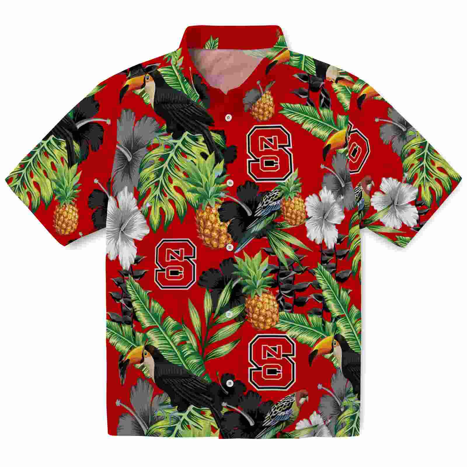 NC State Wolfpack Toucan Hibiscus Pineapple Red Green Hawaiian Shirt