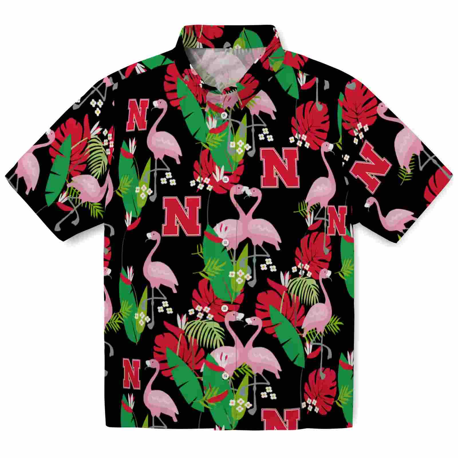 Nebraska Cornhuskers Flamingo Foliage Red Green Hawaiian Shirt