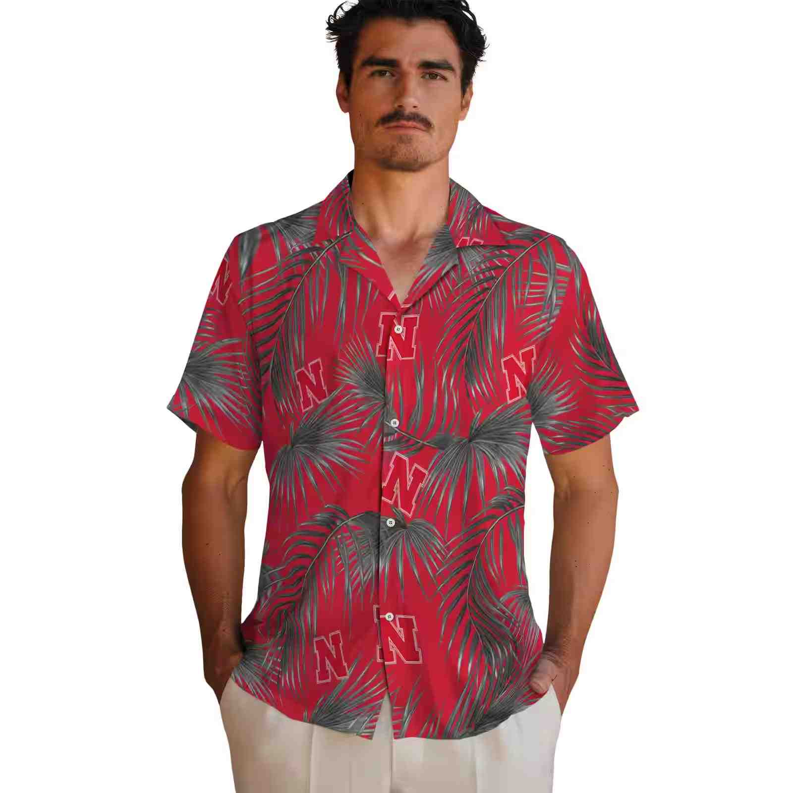 nebraska cornhuskers leafy palms red hawaiian shirt fashion forward