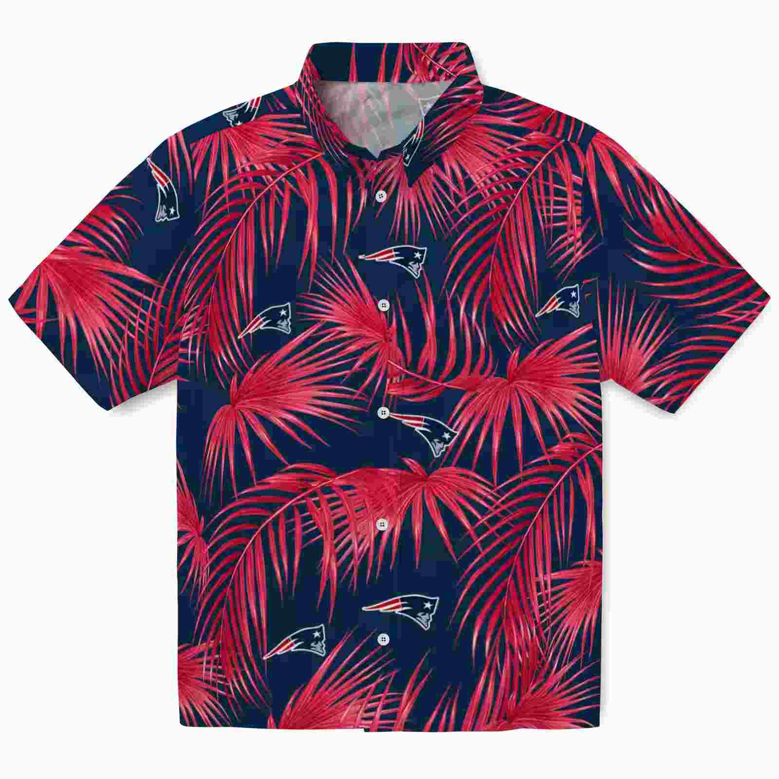 New England Patriots Leafy Palms Blue Hawaiian Shirt