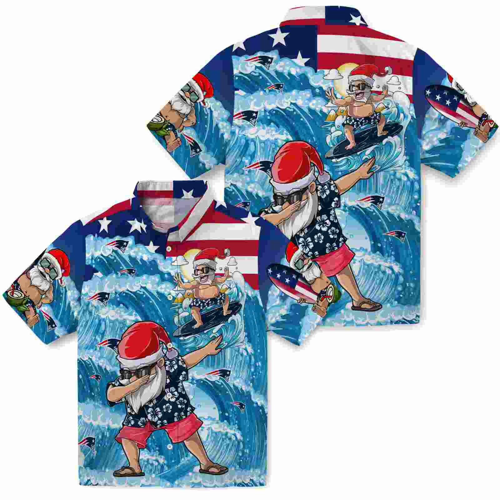 new england patriots surfing santa blue hawaiian shirt high quality