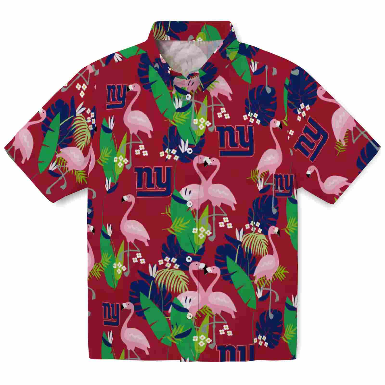 New York Giants Flamingo Foliage Blue Green Hawaiian Shirt