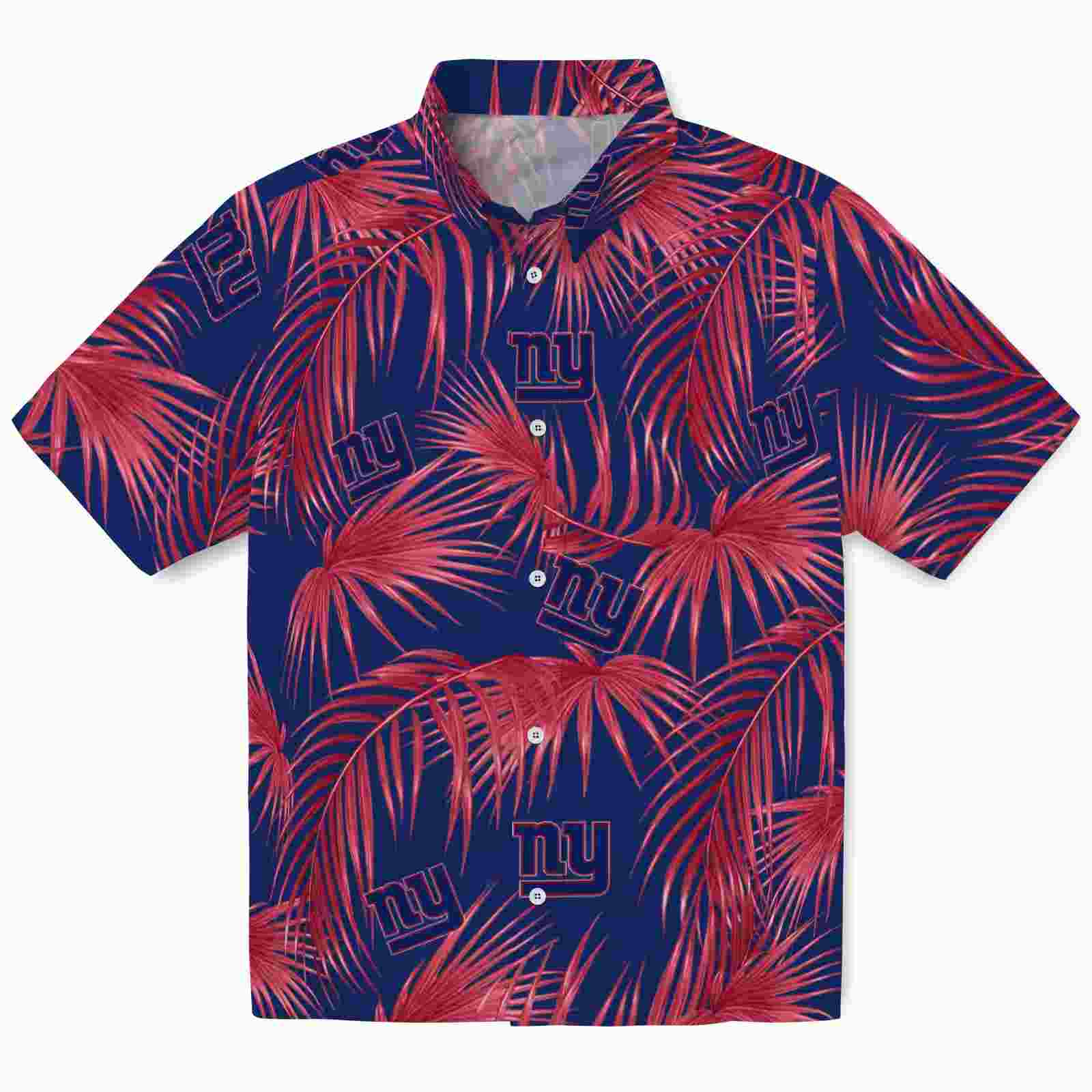 New York Giants Leafy Palms Blue Hawaiian Shirt