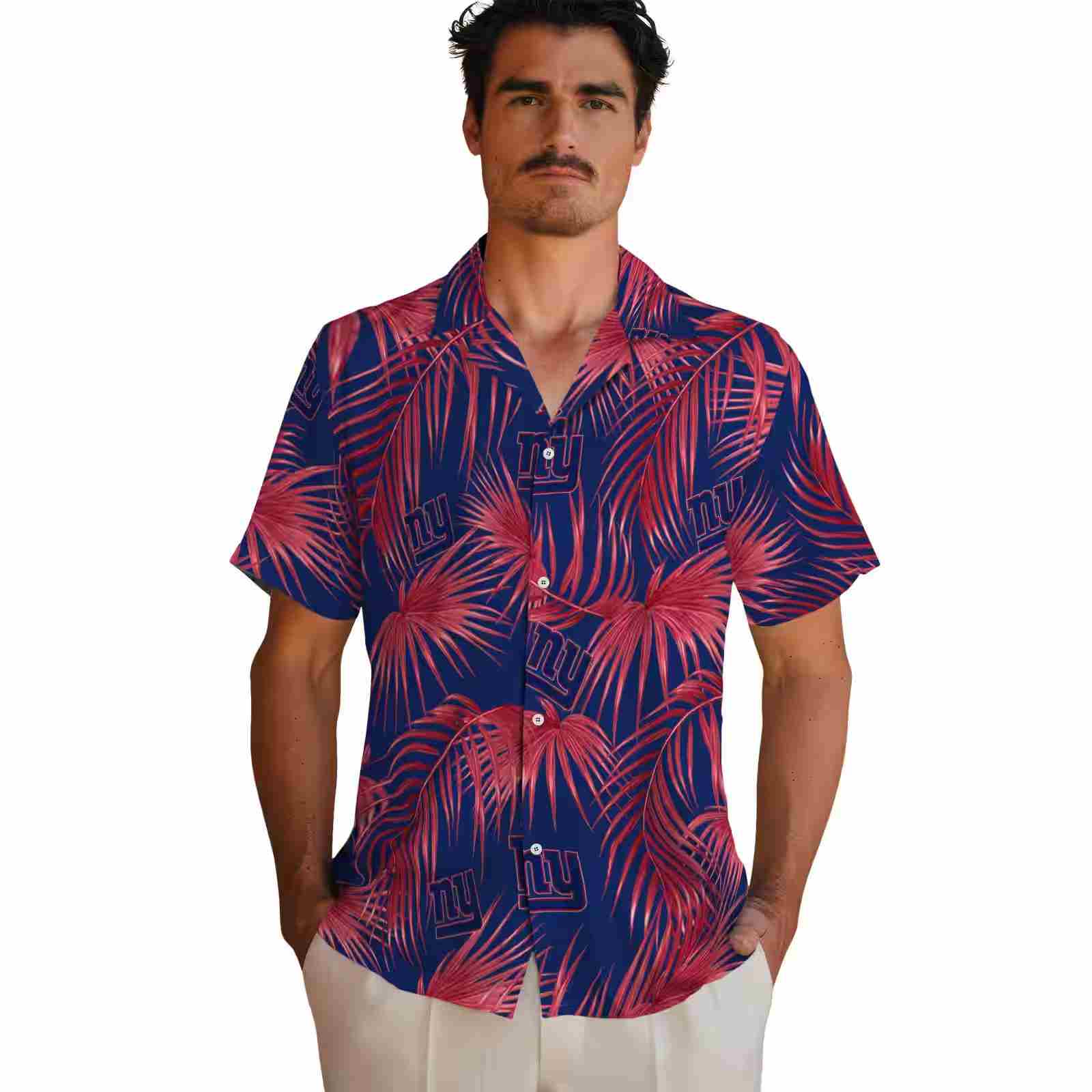 new york giants leafy palms blue hawaiian shirt fashion forward