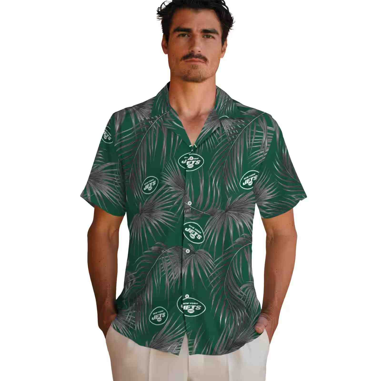 new york jets leafy palms green hawaiian shirt fashion forward