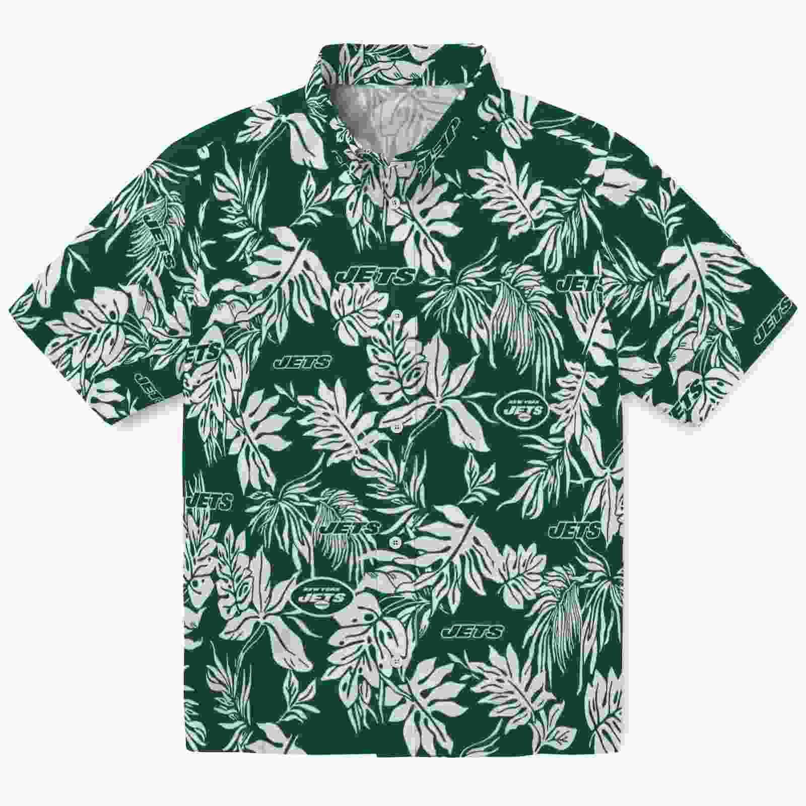 New York Jets Tropical Leaf Green White Hawaiian Shirt