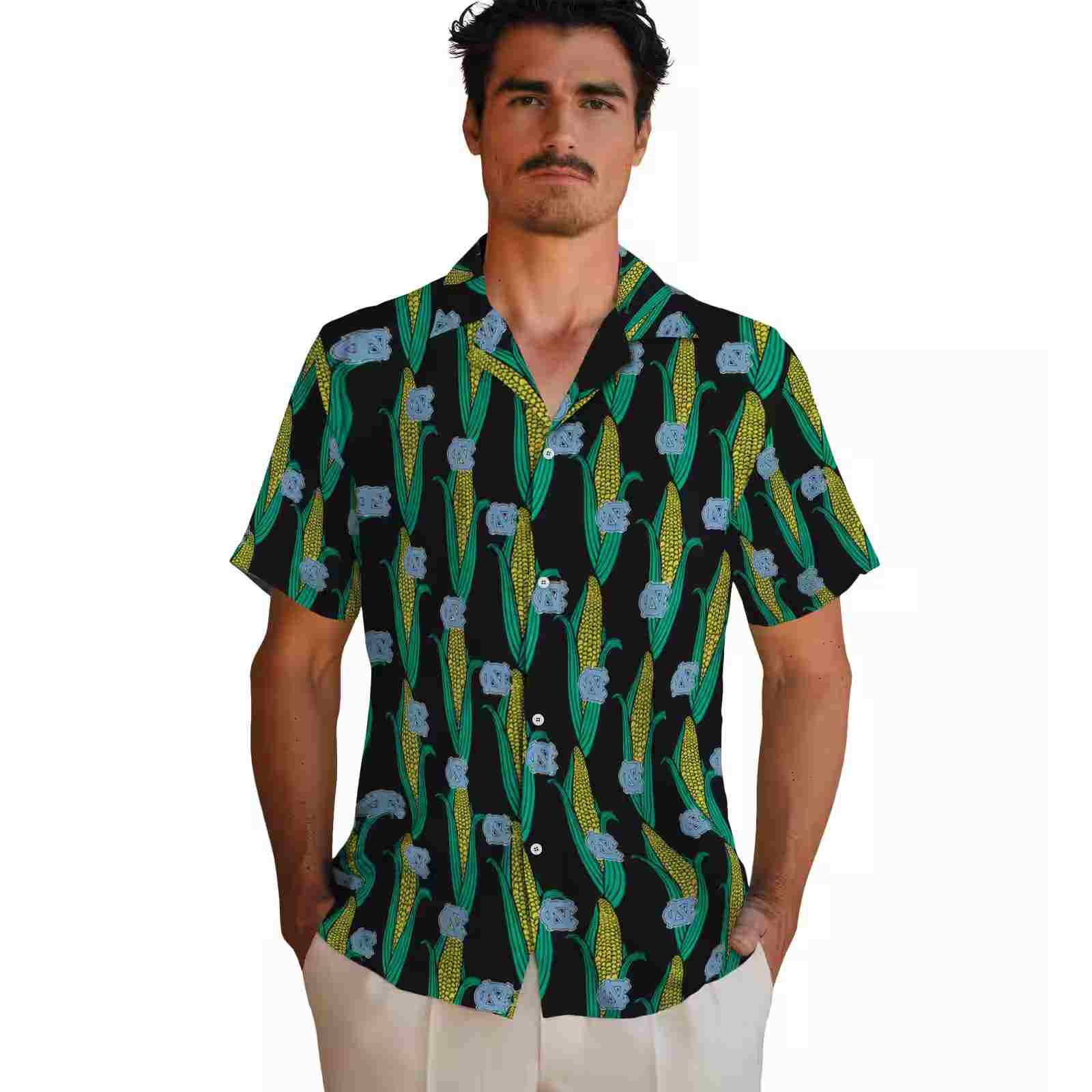 north carolina tar heels corn motifs black green hawaiian shirt fashion forward