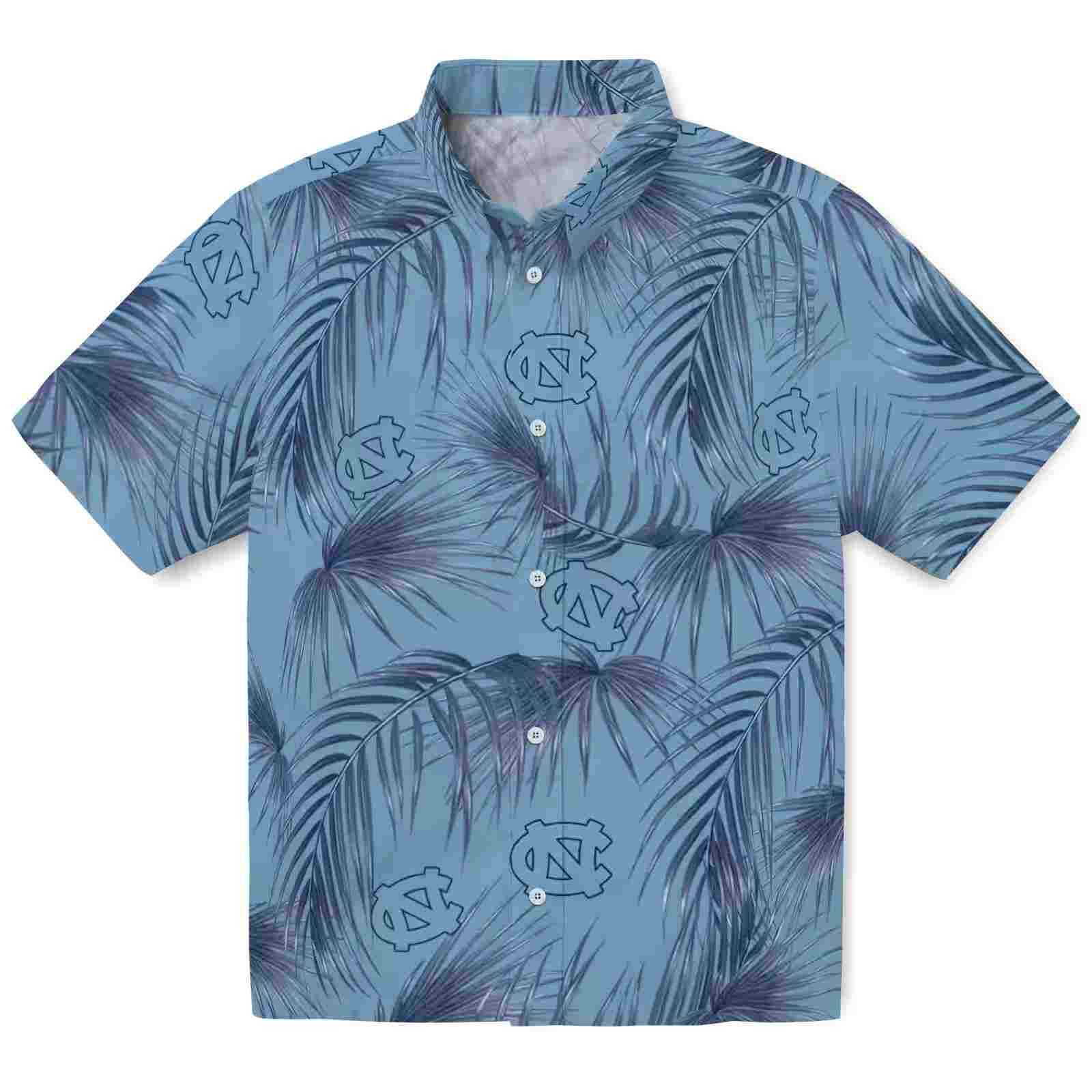 North Carolina Tar Heels Leafy Palms Light Blue Hawaiian Shirt