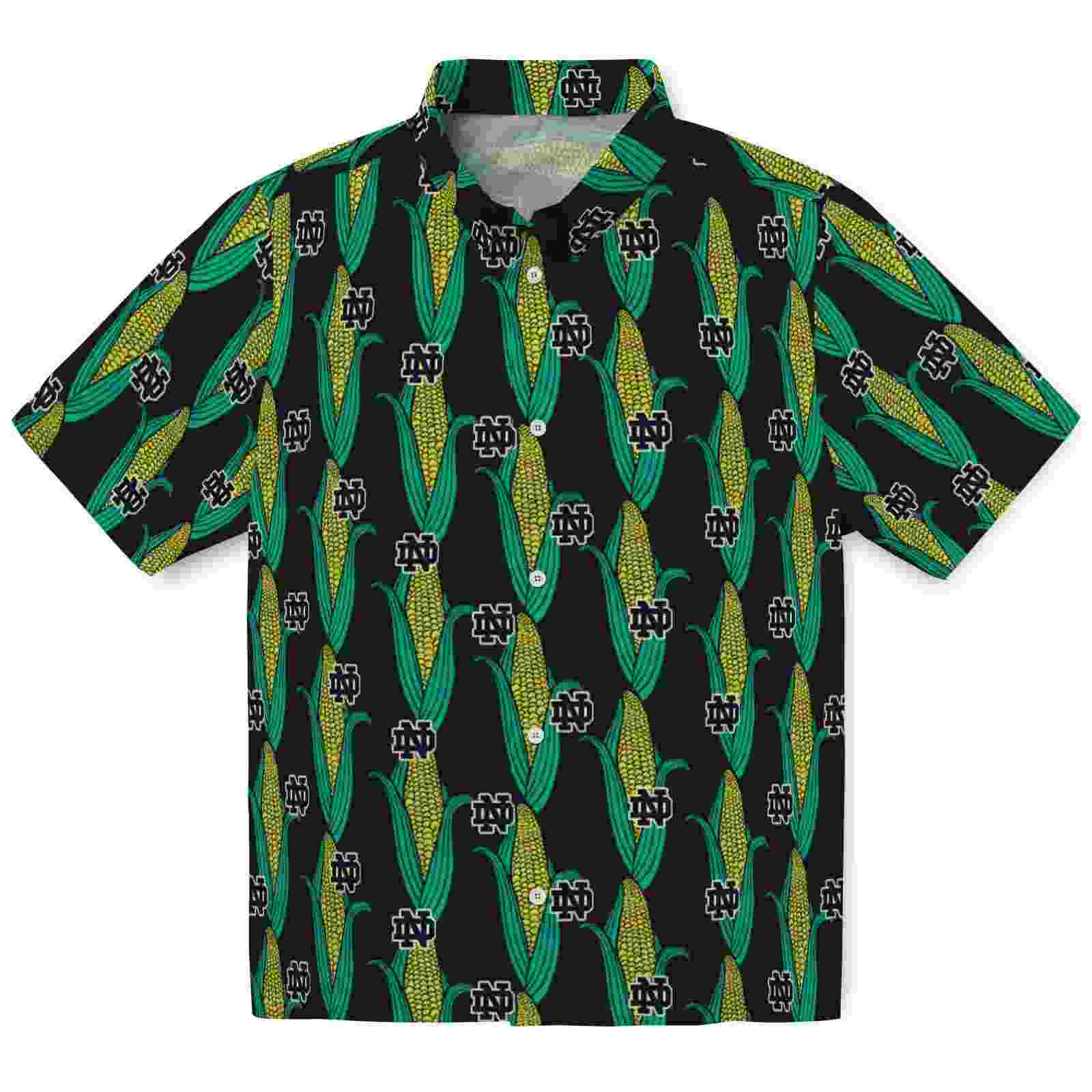 Notre Dame Fighting Irish Corn Motifs Black Green Hawaiian Shirt