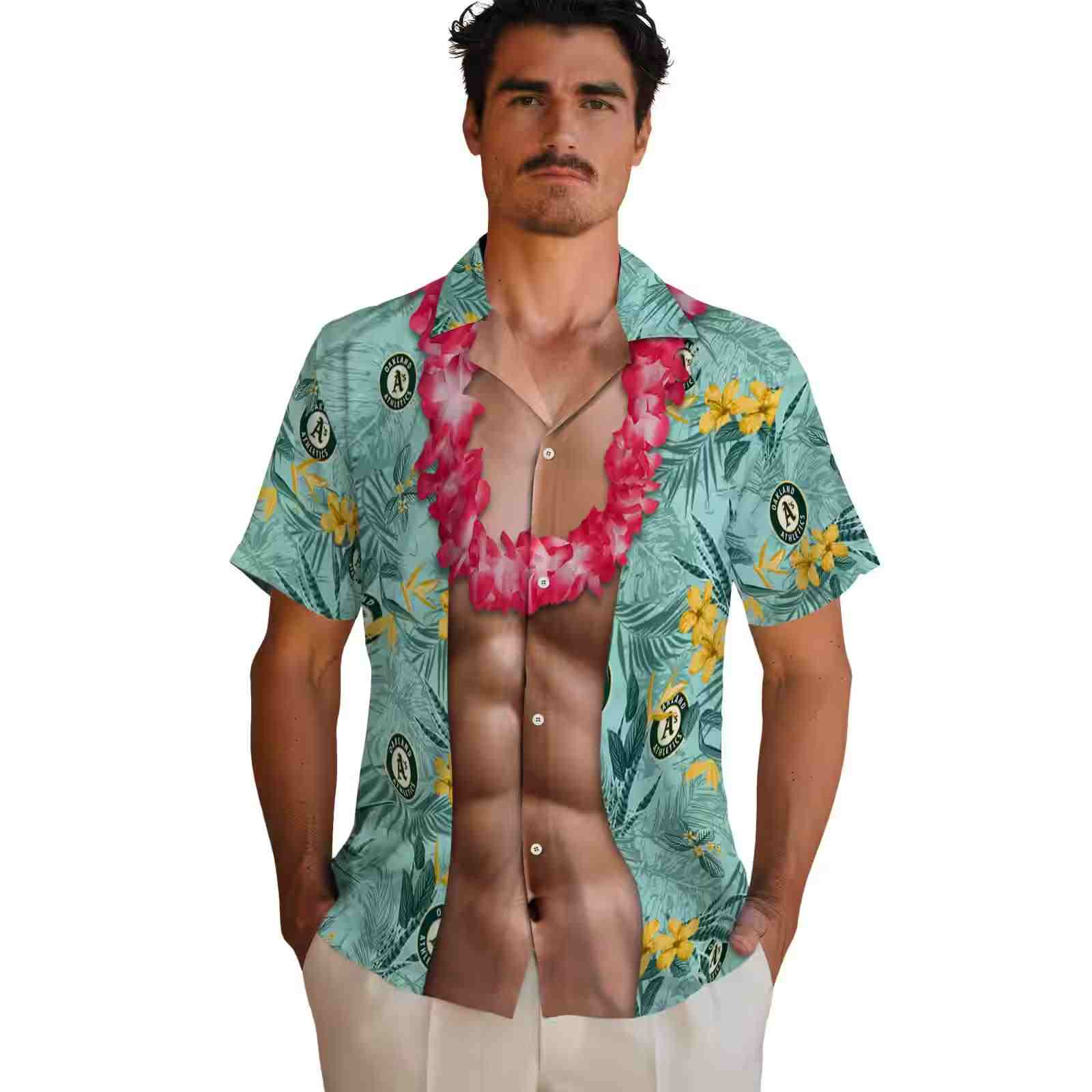 oakland athletics chest illusion green hawaiian shirt fashion forward