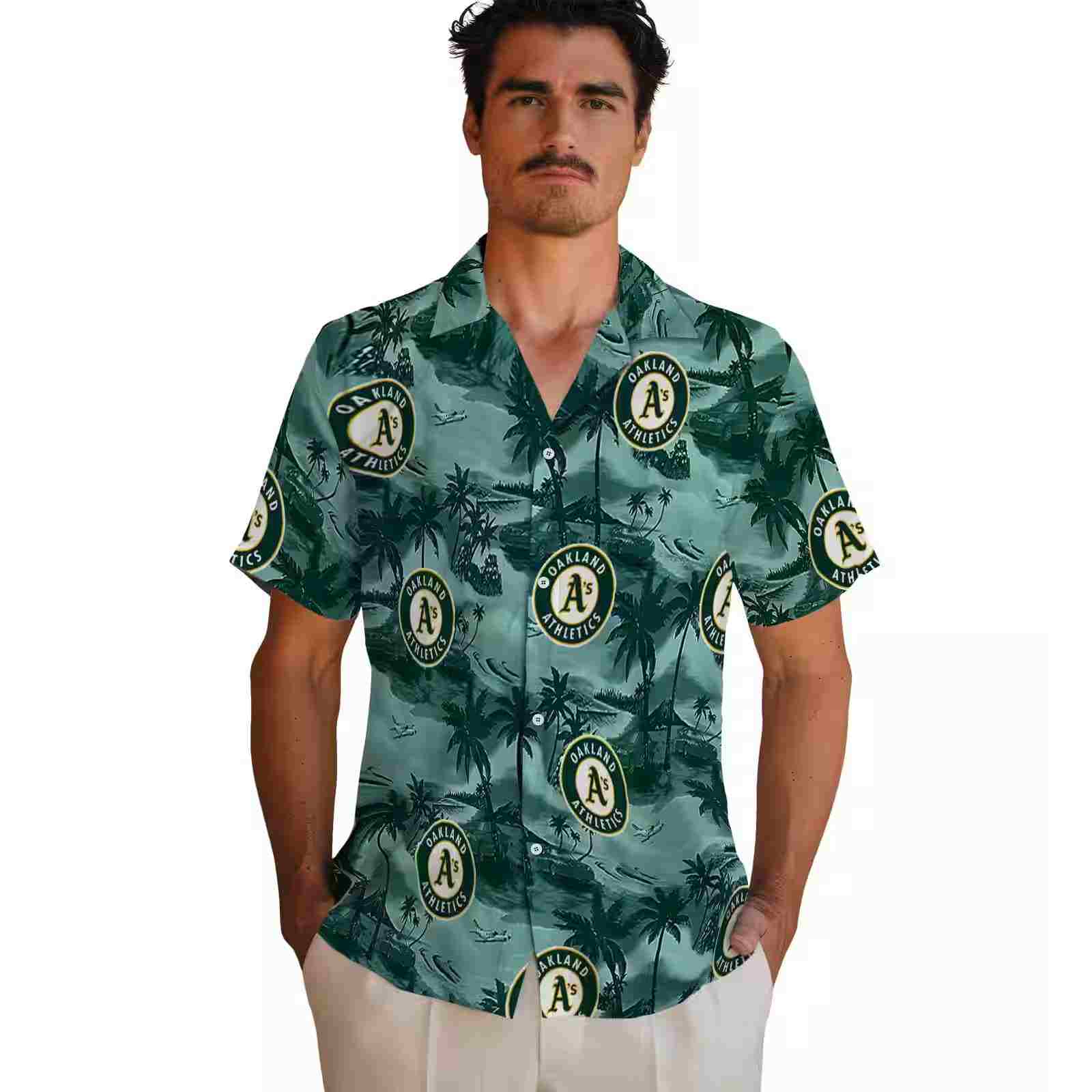 oakland athletics coastal palms green hawaiian shirt fashion forward