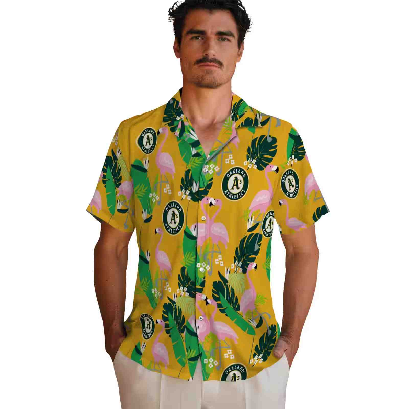 oakland athletics flamingo foliage green hawaiian shirt fashion forward