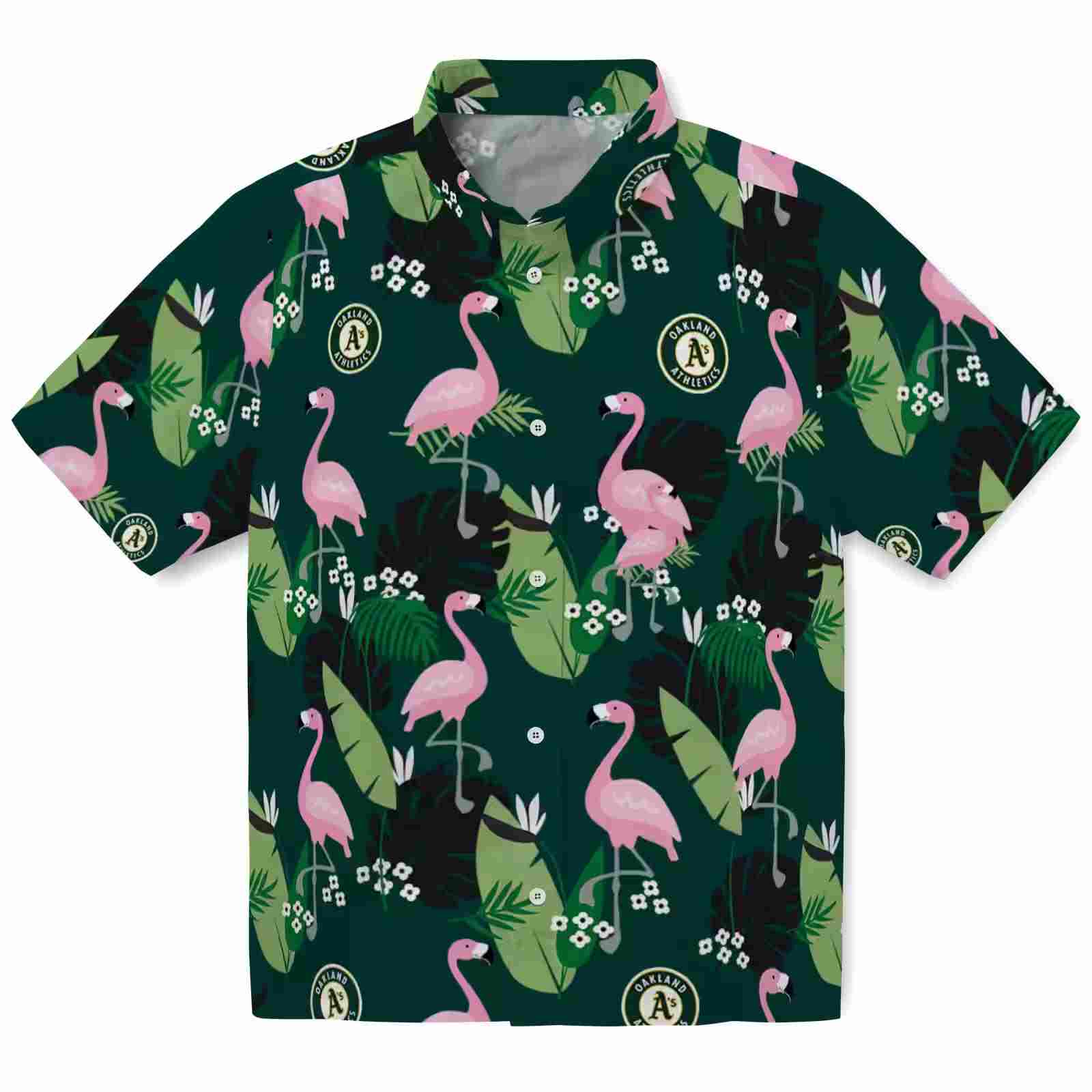 Oakland Athletics Flamingo Leaf Motif Green Hawaiian Shirt