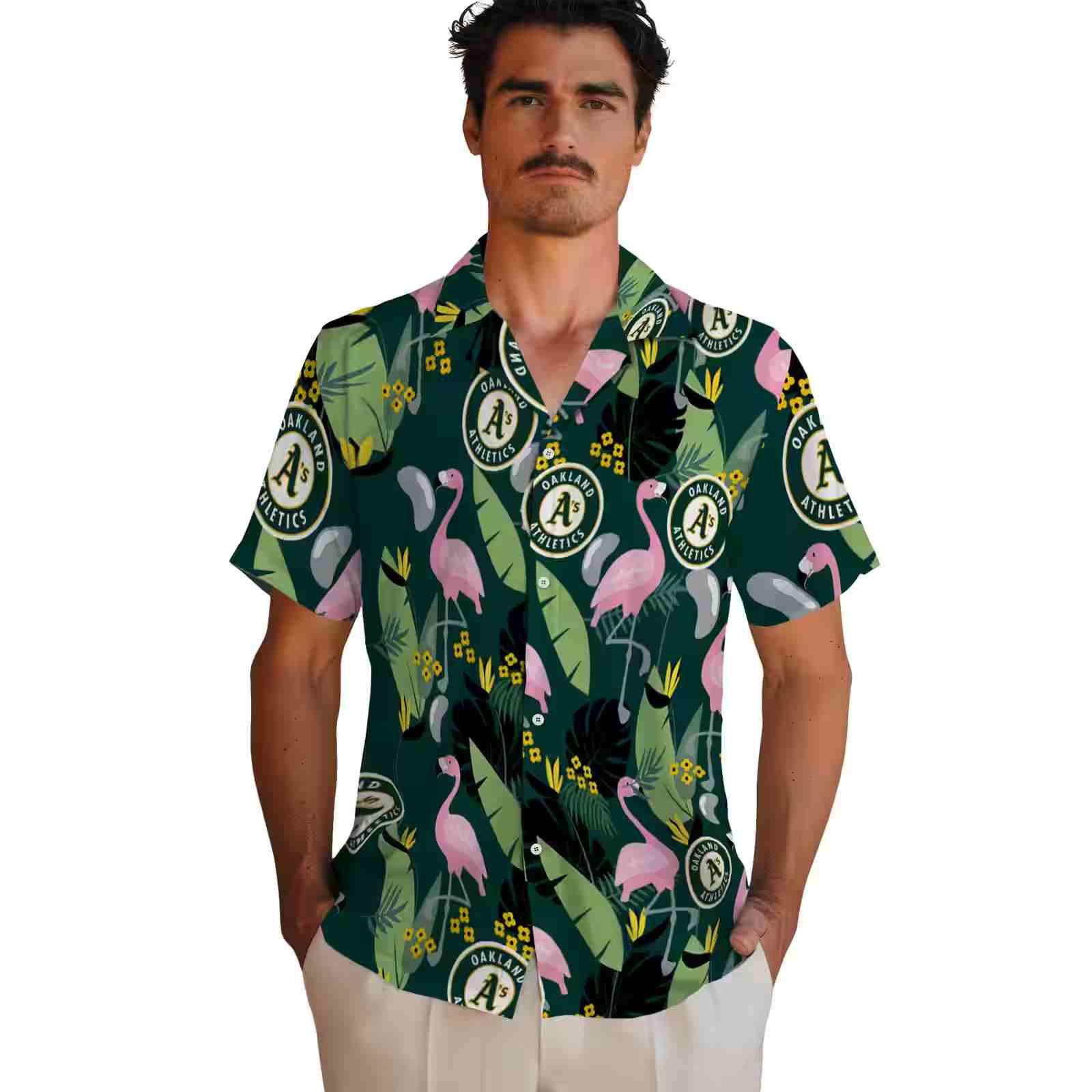 oakland athletics flamingo leaves green hawaiian shirt fashion forward