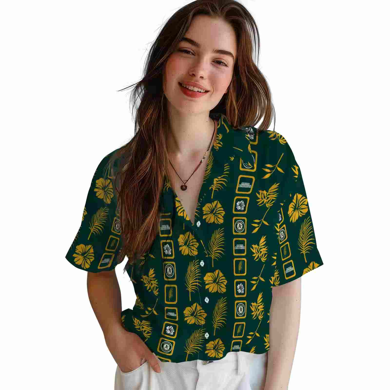 oakland athletics framed floral green hawaiian shirt latest model