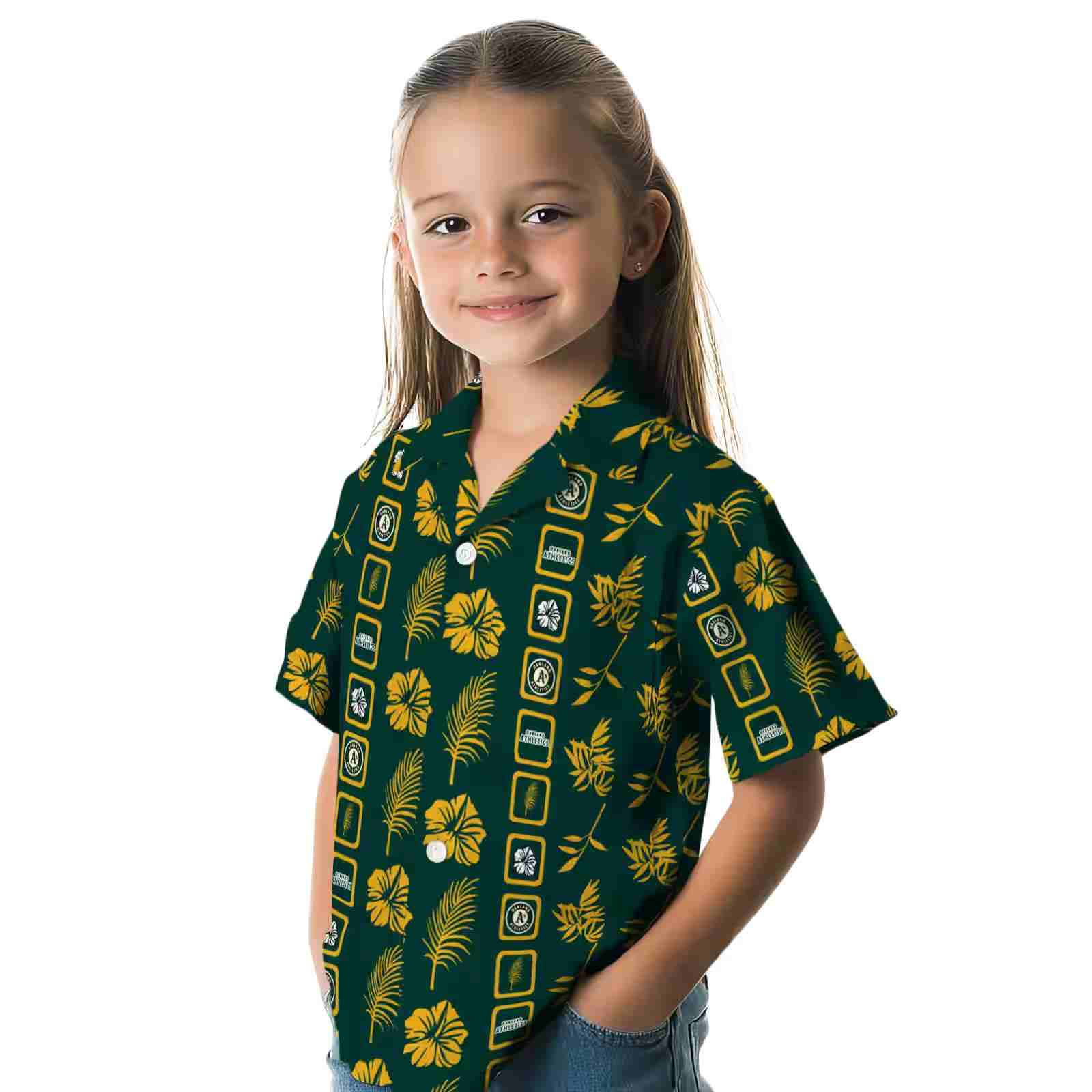 oakland athletics framed floral green hawaiian shirt premium grade