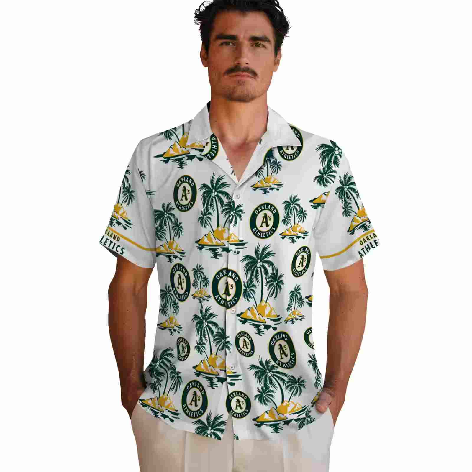 oakland athletics palm island print green white hawaiian shirt fashion forward