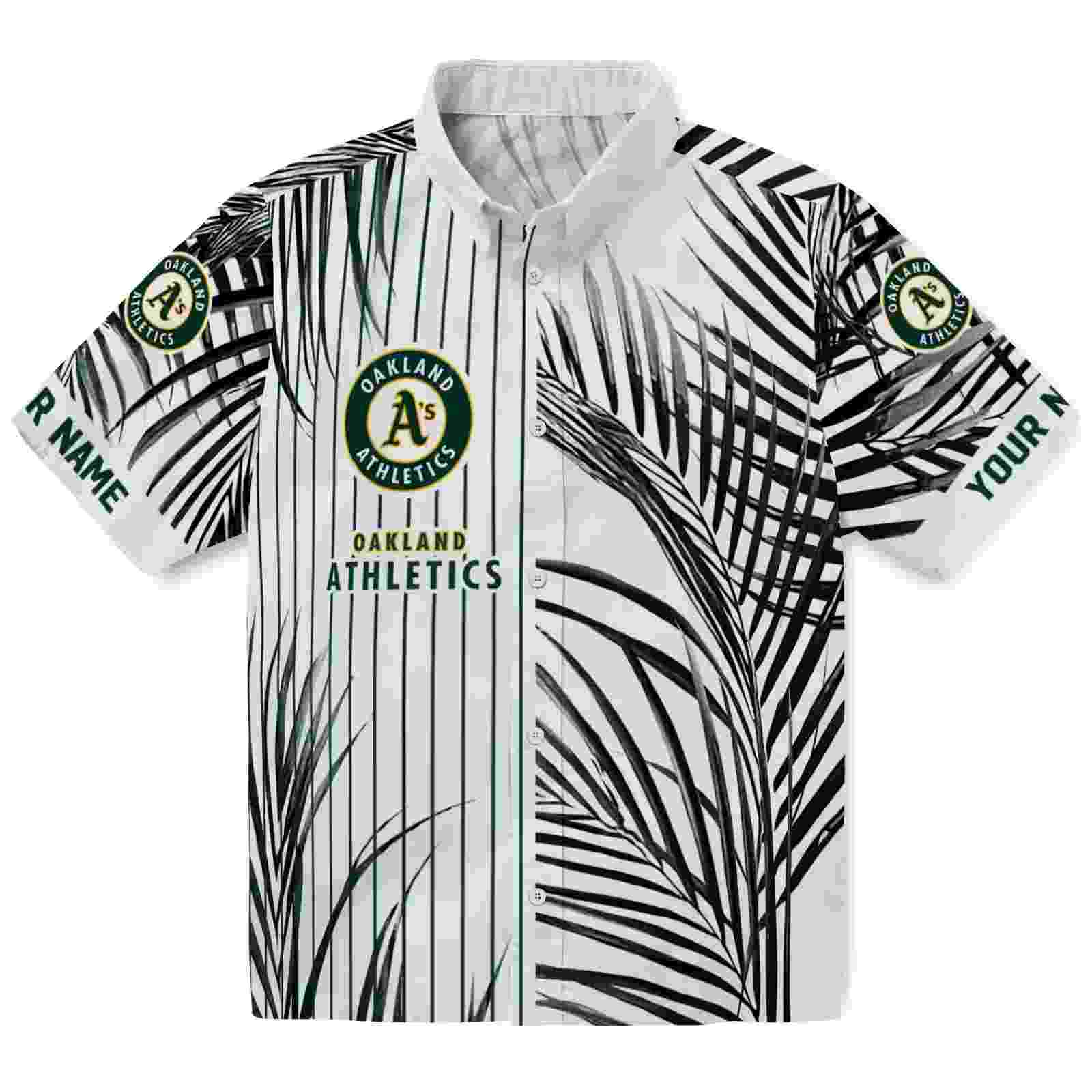 Oakland Athletics Palm Stripes Green Black White Hawaiian Shirt