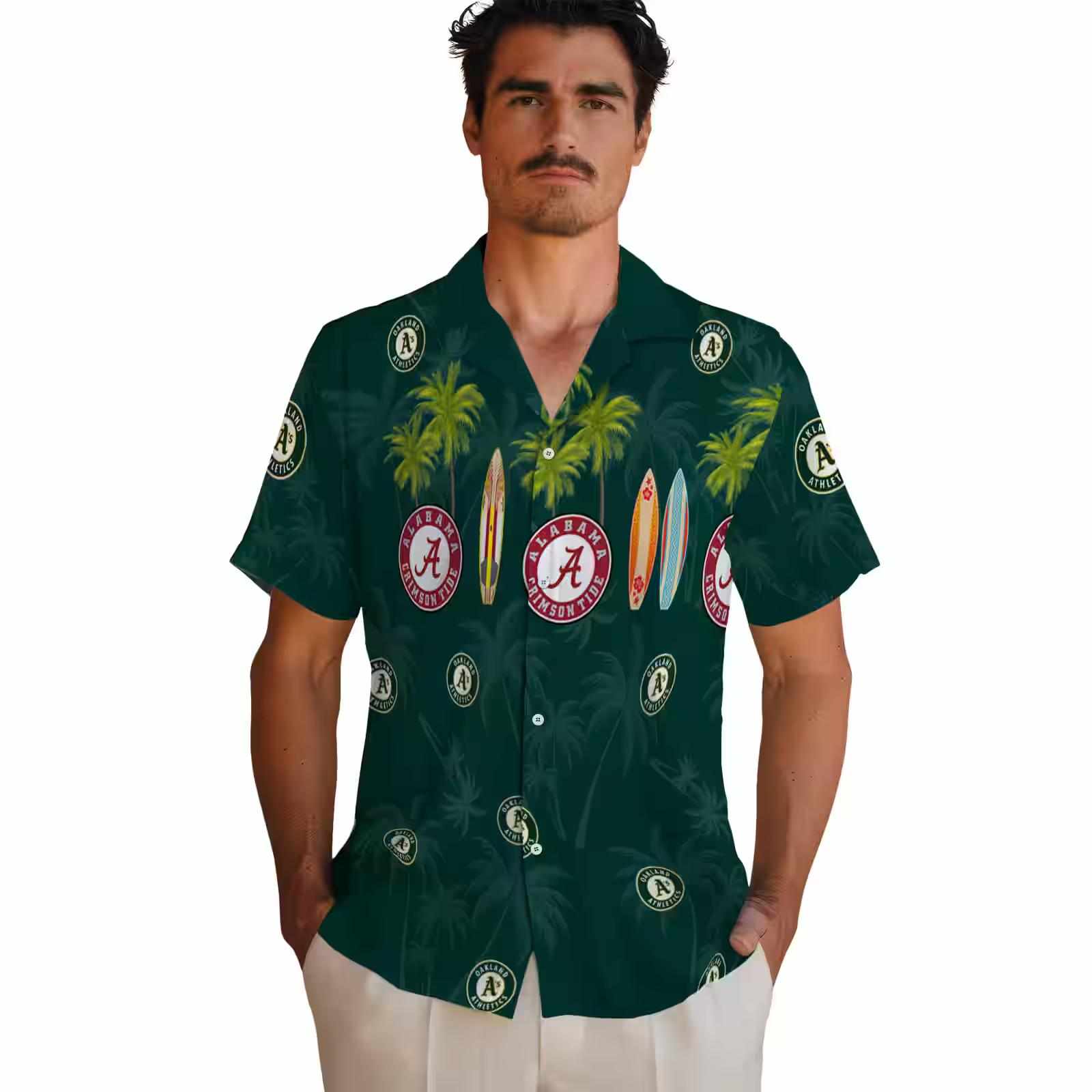 oakland athletics surfboard palm green hawaiian shirt fashion forward