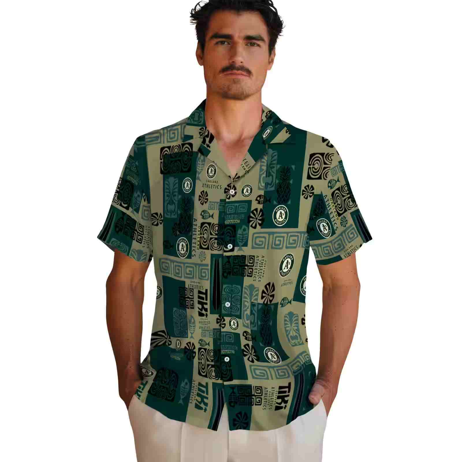 oakland athletics tribal symbols green hawaiian shirt fashion forward