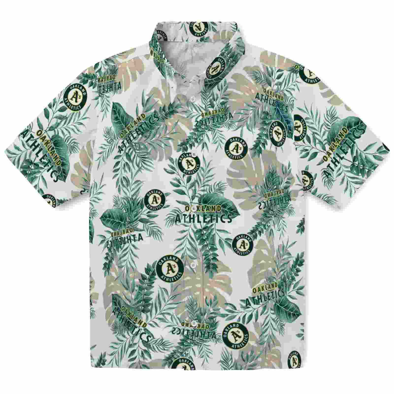 Oakland Athletics Tropical Leaves Green White Hawaiian Shirt